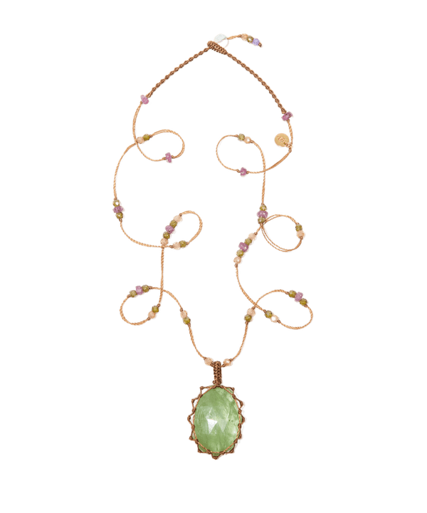 Collier Court Tibétain - Kyanite - Mix Tourmaline - Fil Tabac