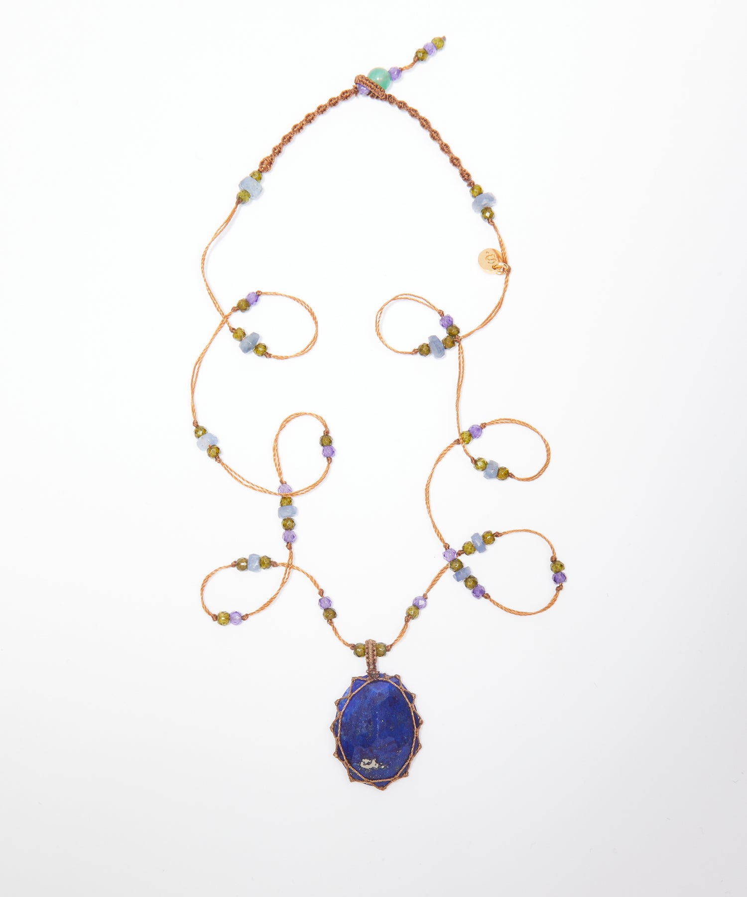 Tibetan Short Necklace - Lapis Lazuli - Mix Sapphire - Beige Thread