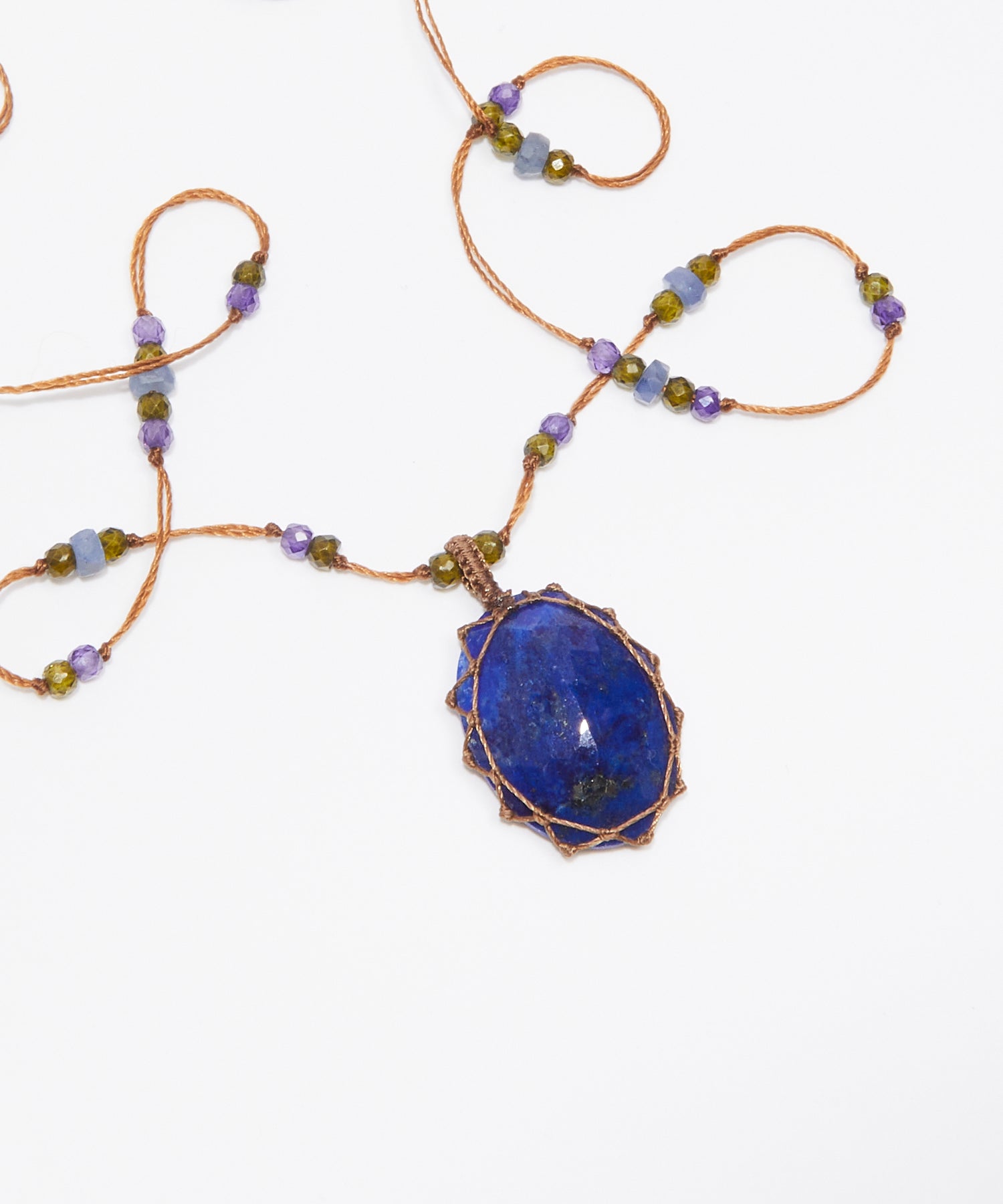 Tibetan Short Necklace - Lapis Lazuli - Mix Sapphire - Beige Thread