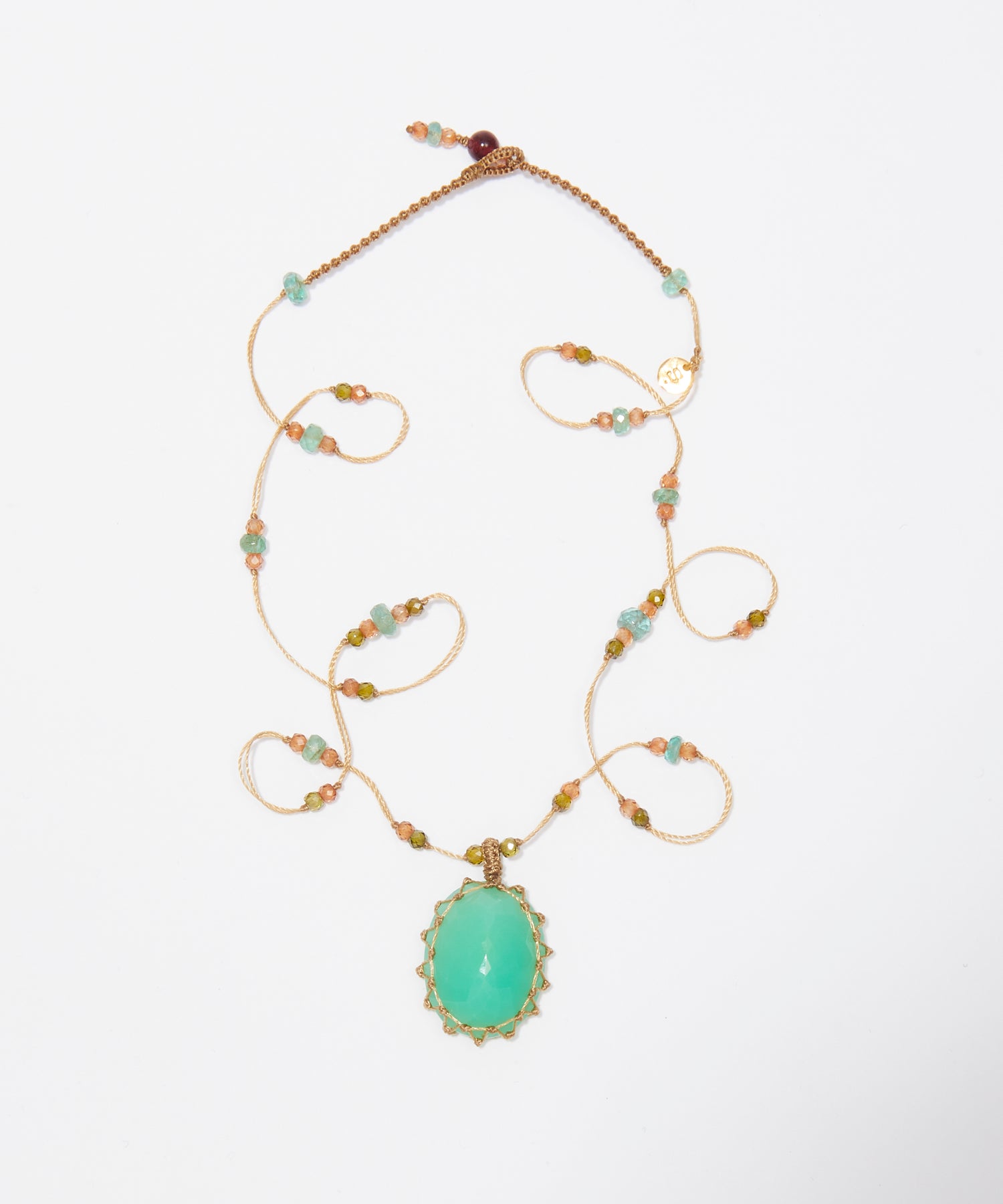 Collier Court Tibétain - Chrysoprase - Mix Chrysoprase - Fil Beige