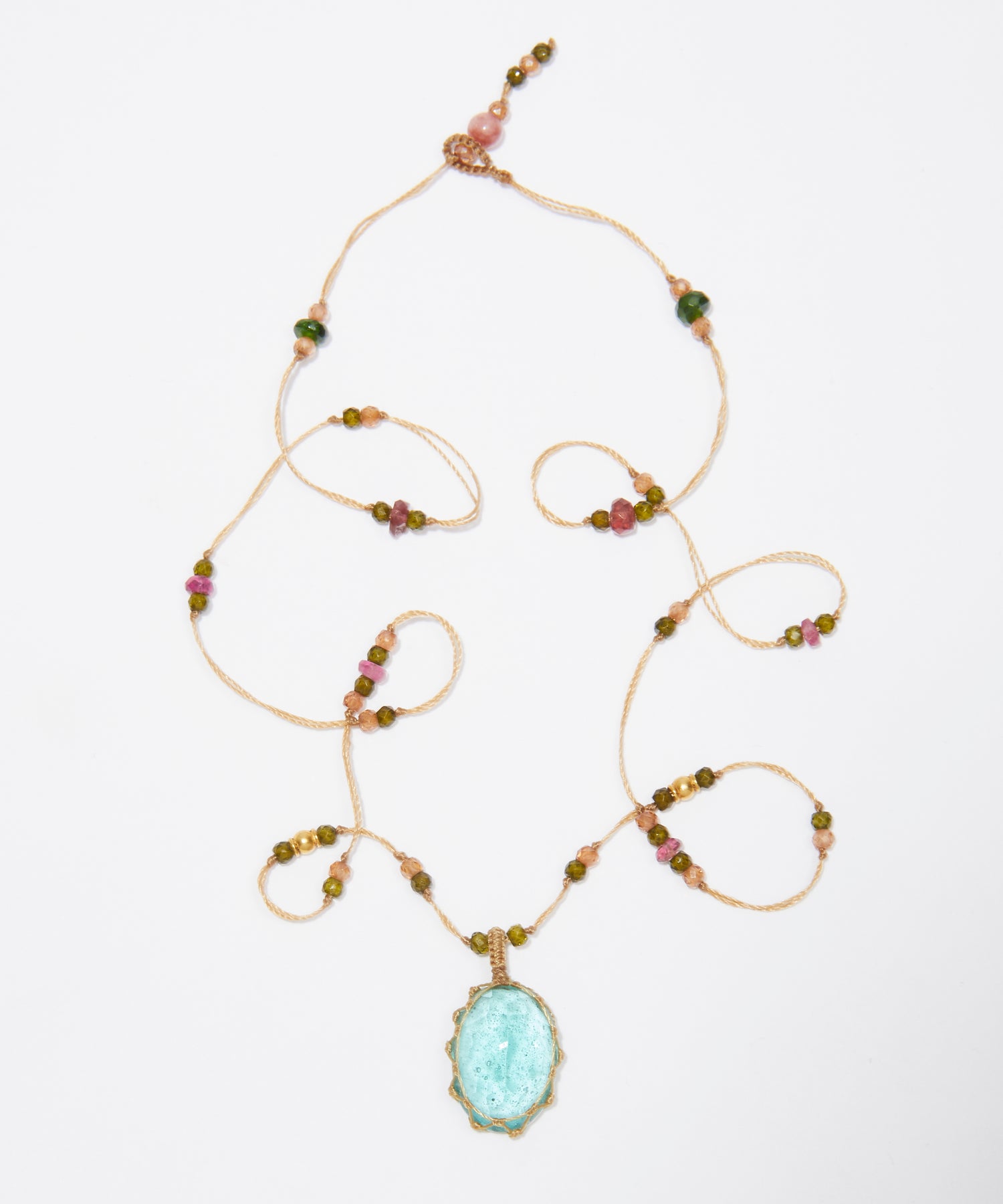 So Precious Collier Court Tibétain - Ancien Roman Glass - Mix Tourmaline Rose - Fil Beige