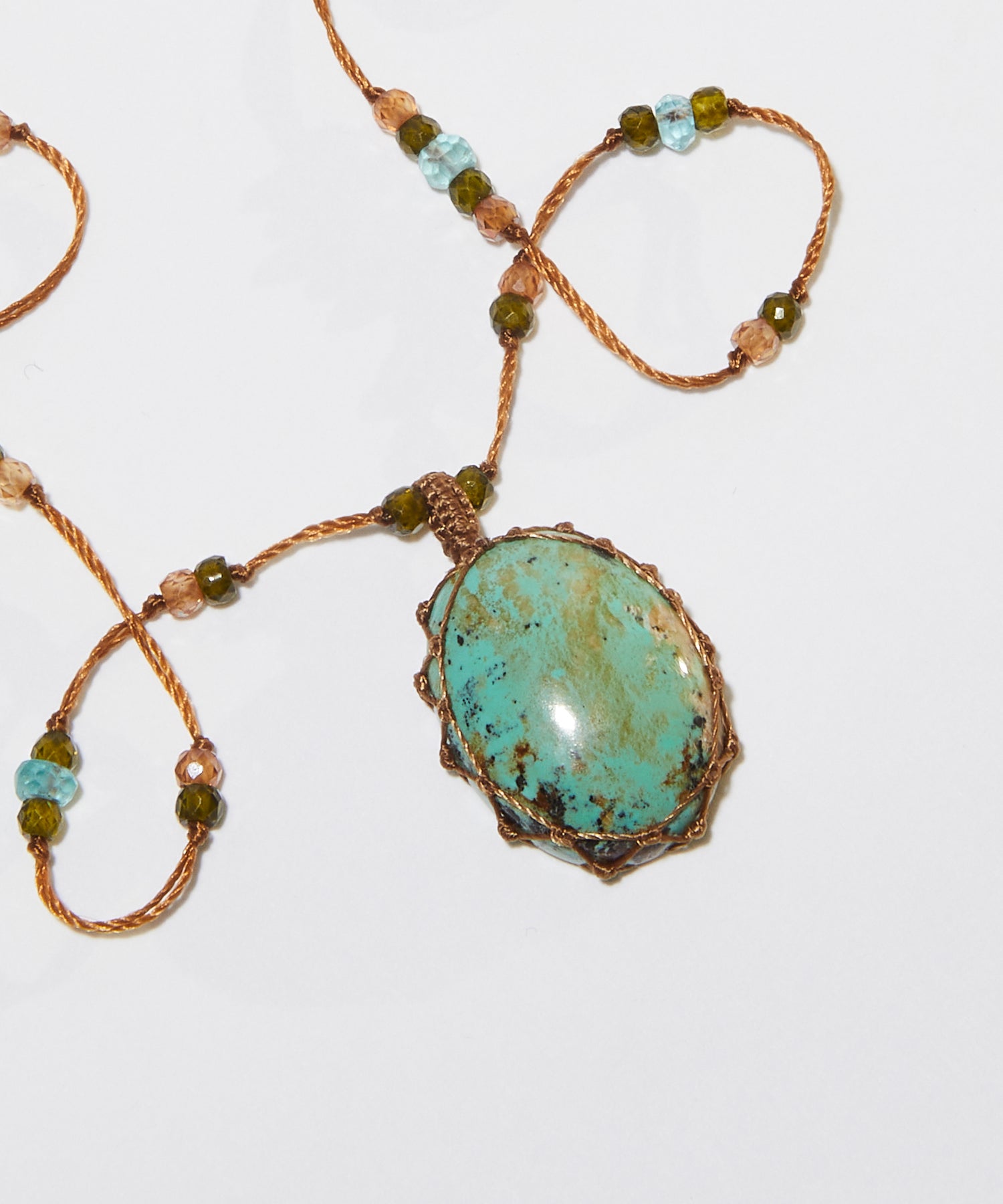 Collier Court Tibétain - Turquoise - Mix Aigue Marine - Fil Tabac