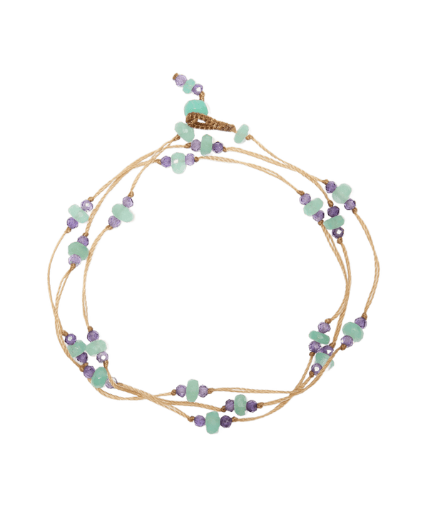 Collier & Bracelet Loopy Duo - Chrysoprase & Violets - Fil Beige