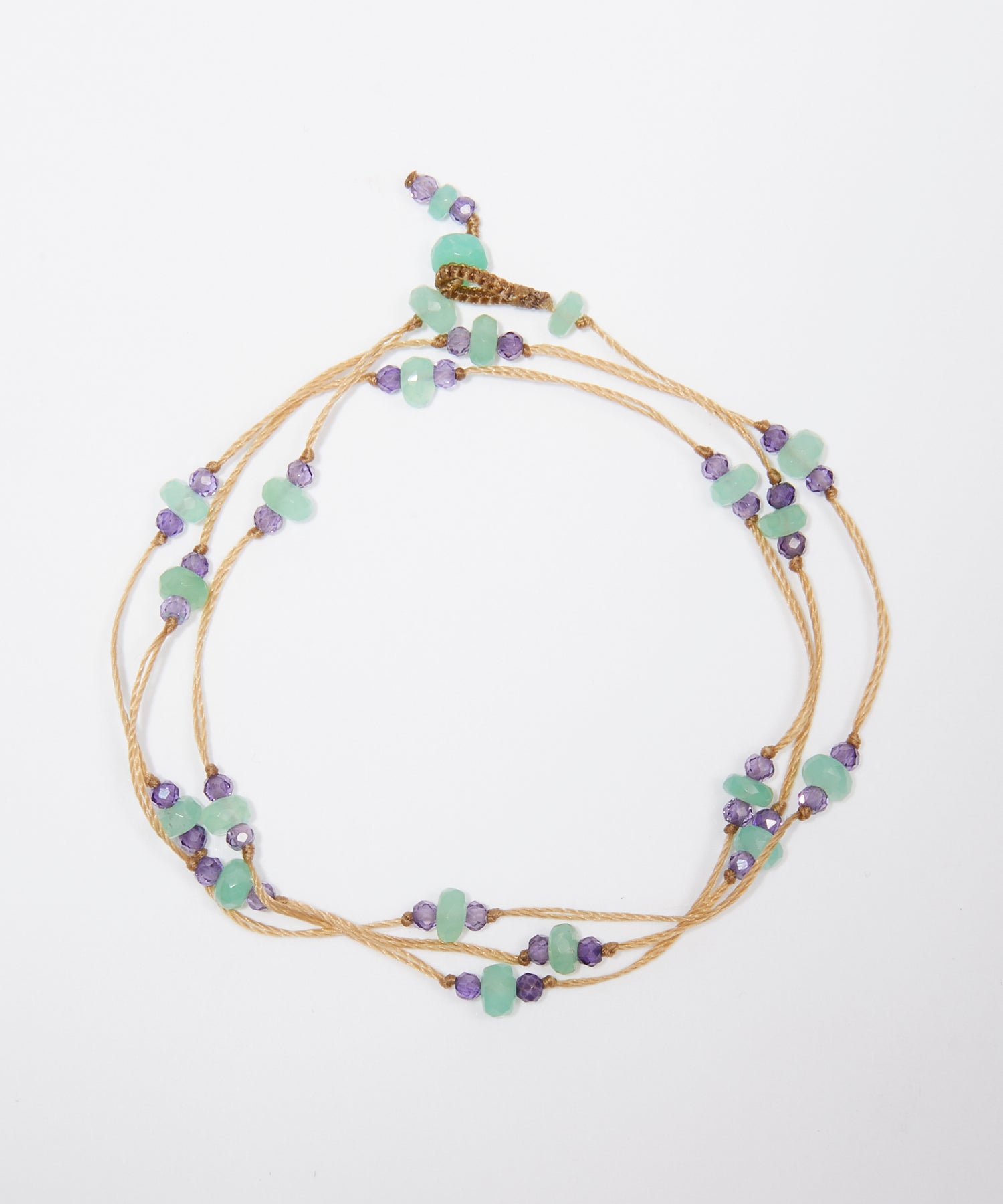 Collier & Bracelet Loopy Duo - Chrysoprase & Violets - Fil Beige