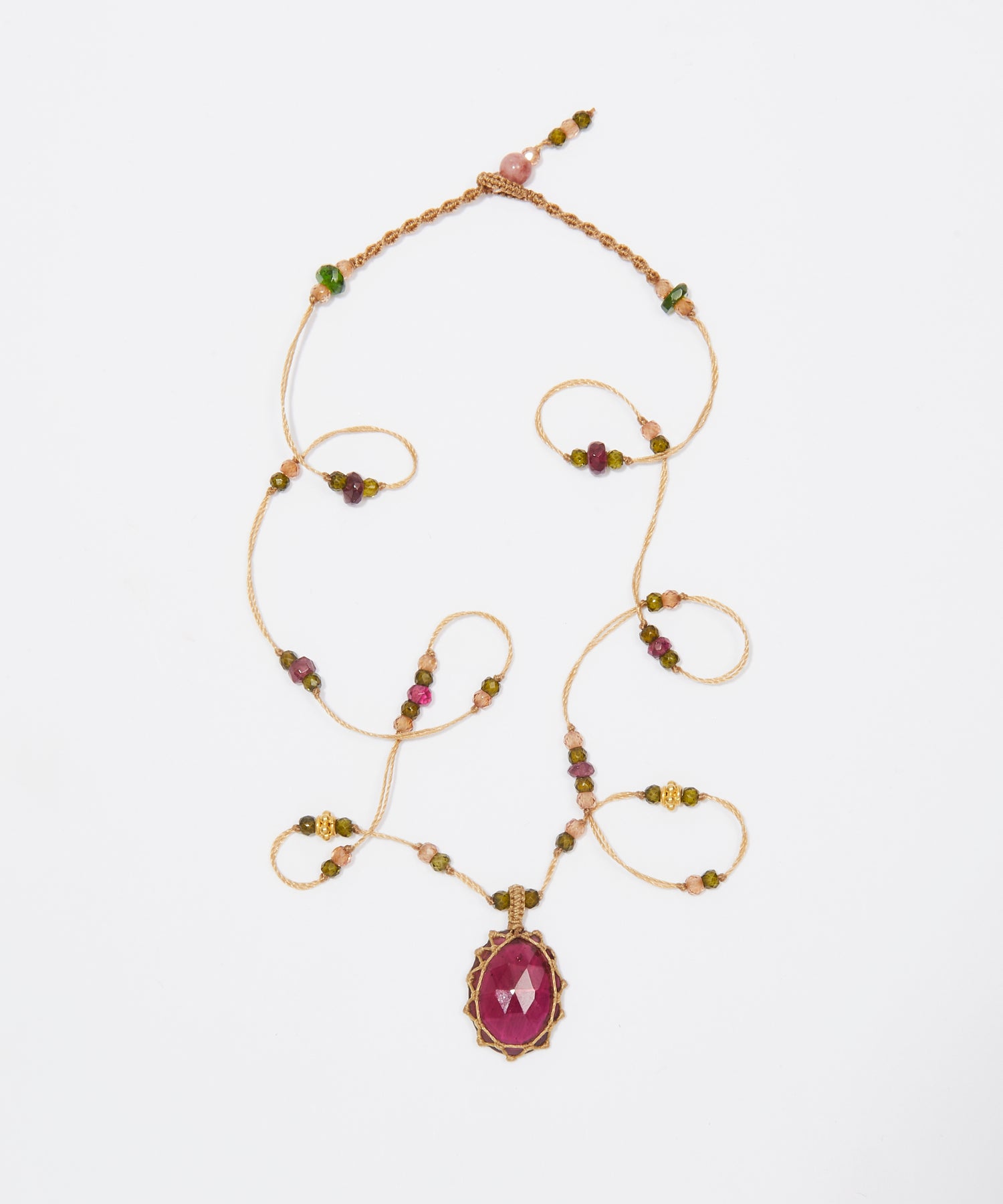 So Precious Collier Court Tibétain - Glassfilled Rose - Mix Tourmaline - Fil Beige