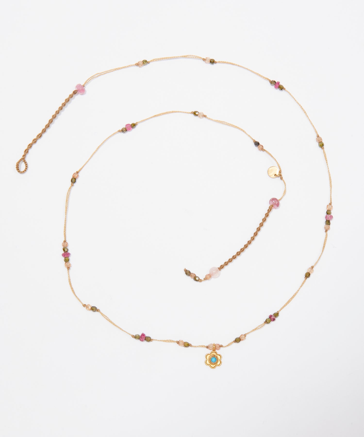 Collier Goldie Fleur - Turquoise - Mix Tourmaline Rose - Fil Beige