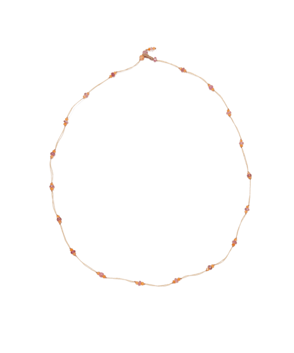 Collier & Bracelet Loopy Duo - Cornaline & Tourmaline Rose - Fil Beige