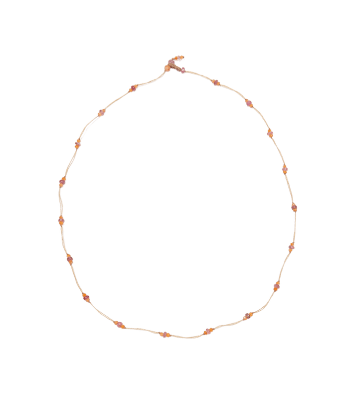 Halskette & Armband Loopy Duo - Cornaline & Tourmaline Rose - Beigeer Faden