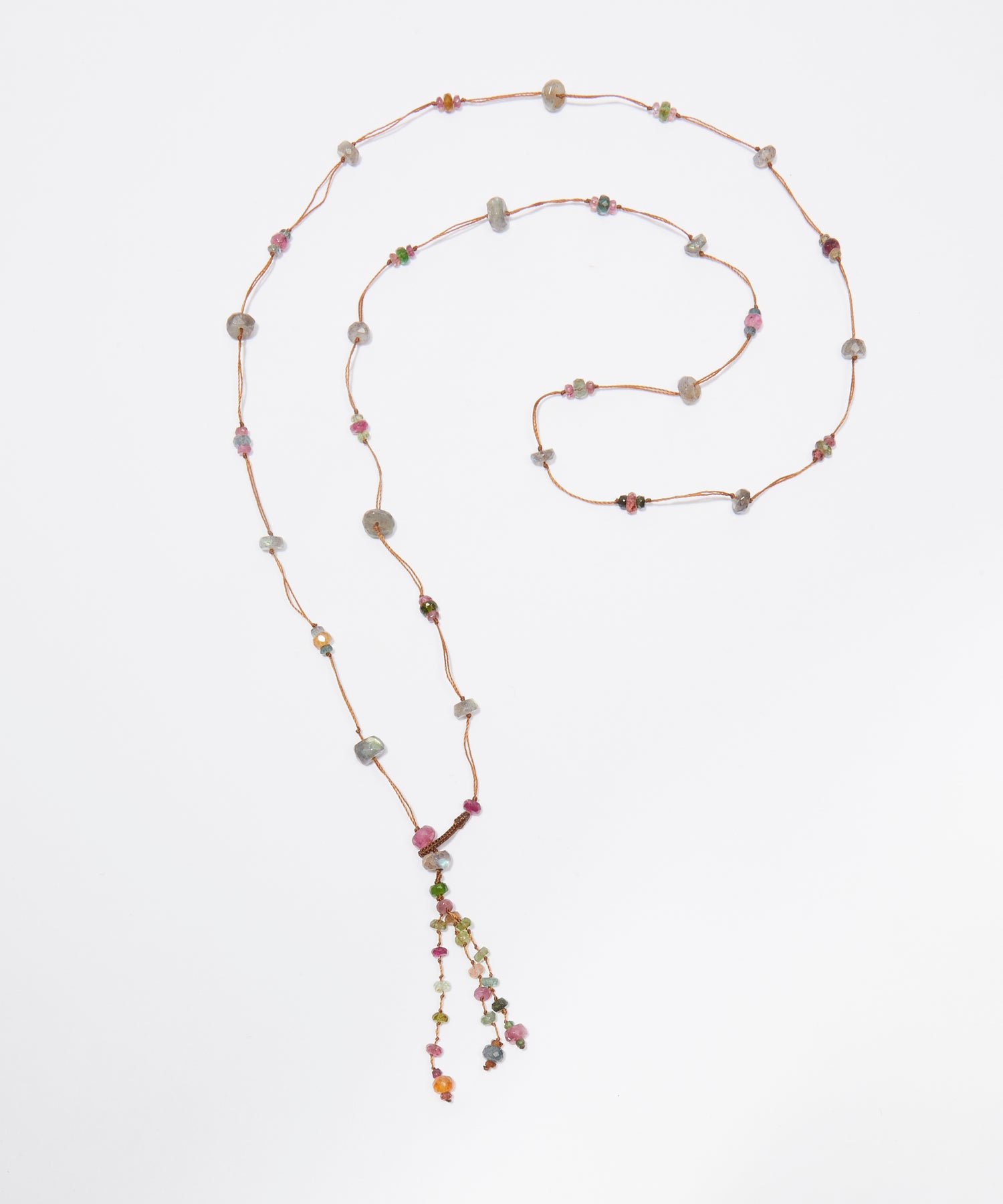 Holy Labradorite &amp; Tourmalines long necklace - Fil Tabac