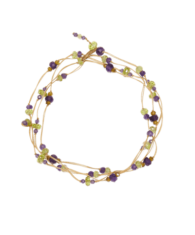 Halskette & Armband Loopy Duo - Peridot & Veilchen - Beiger Faden