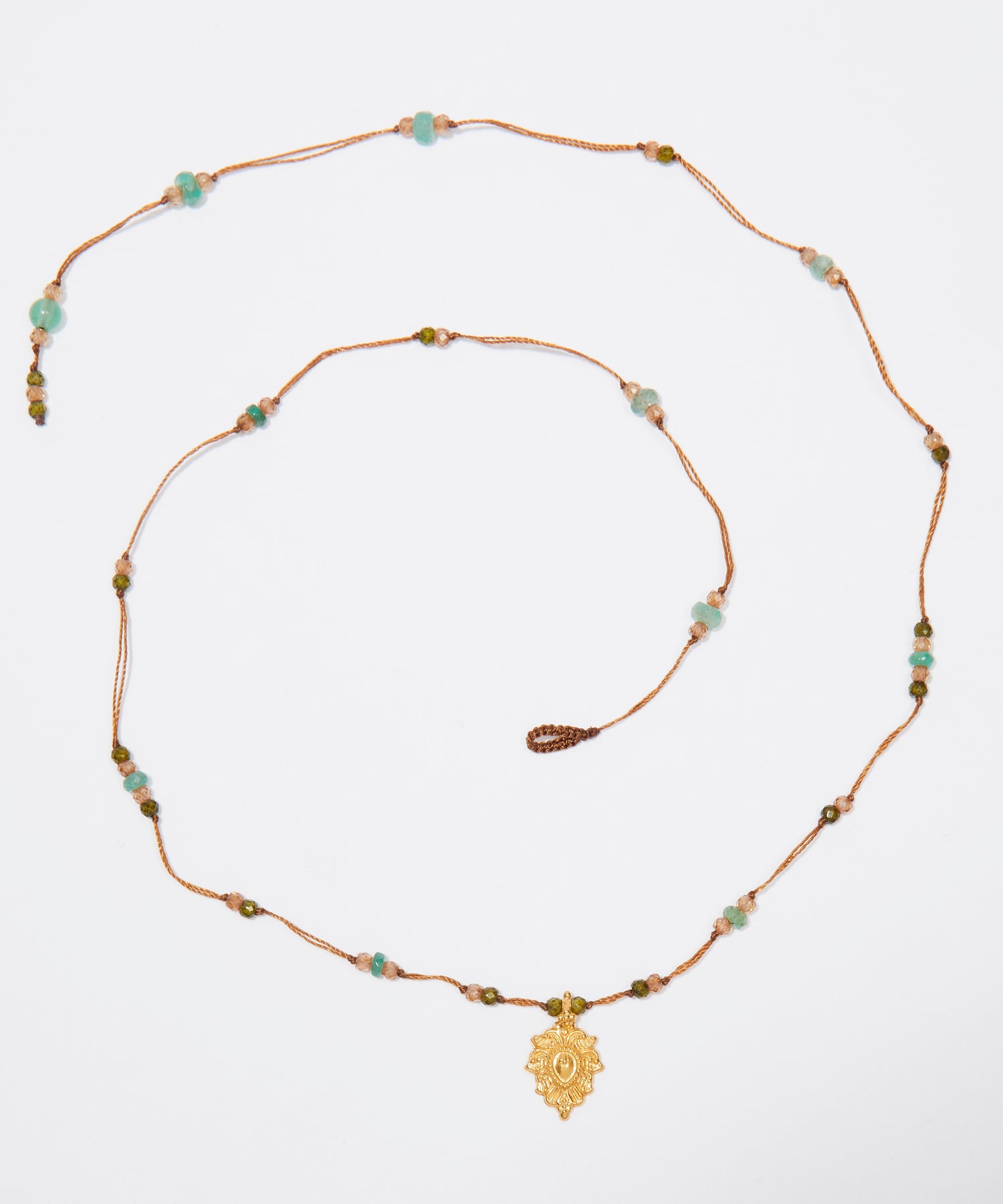 Collier Goldie - Mix Emeraude - Fil Tabac