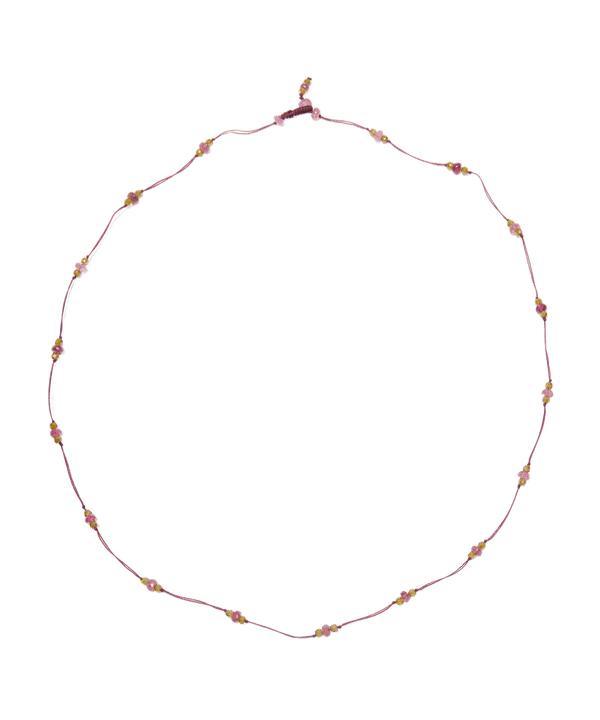 Collier & Bracelet Loopy Duo - Tourmalines Roses & Henne - Fil Prune