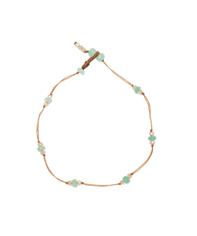 Armband T.Bee Duo - Chrysopras & Champagne - Tabakfarbenes Leder
