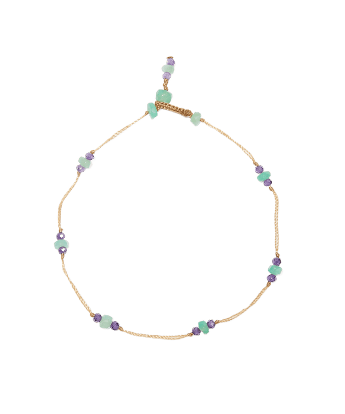 Bracelet T.Bee Duo - Chrysoprase & Violets - Beige Thread