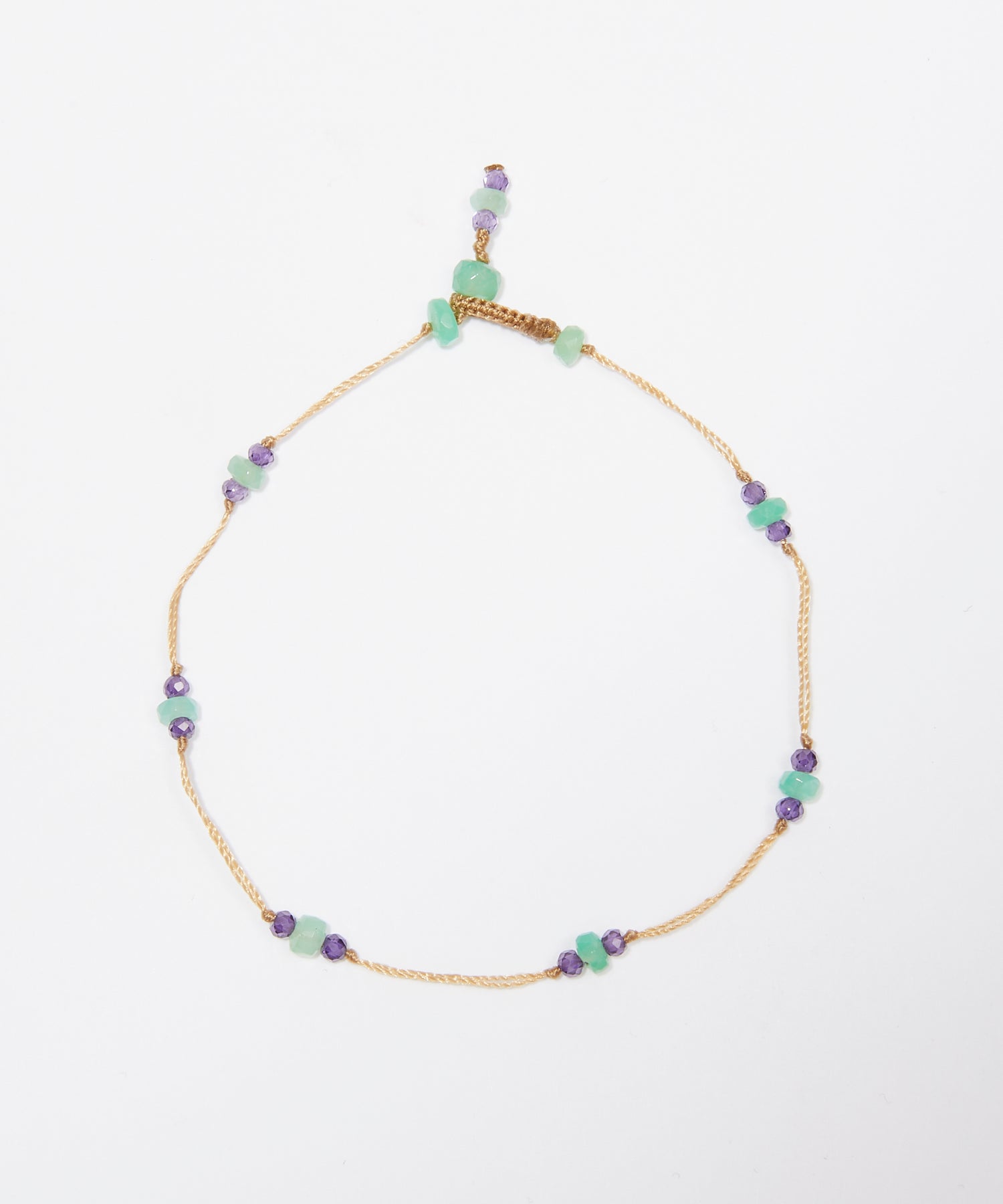 Bracelet T.Bee Duo - Chrysoprase & Violets - Fil Beige