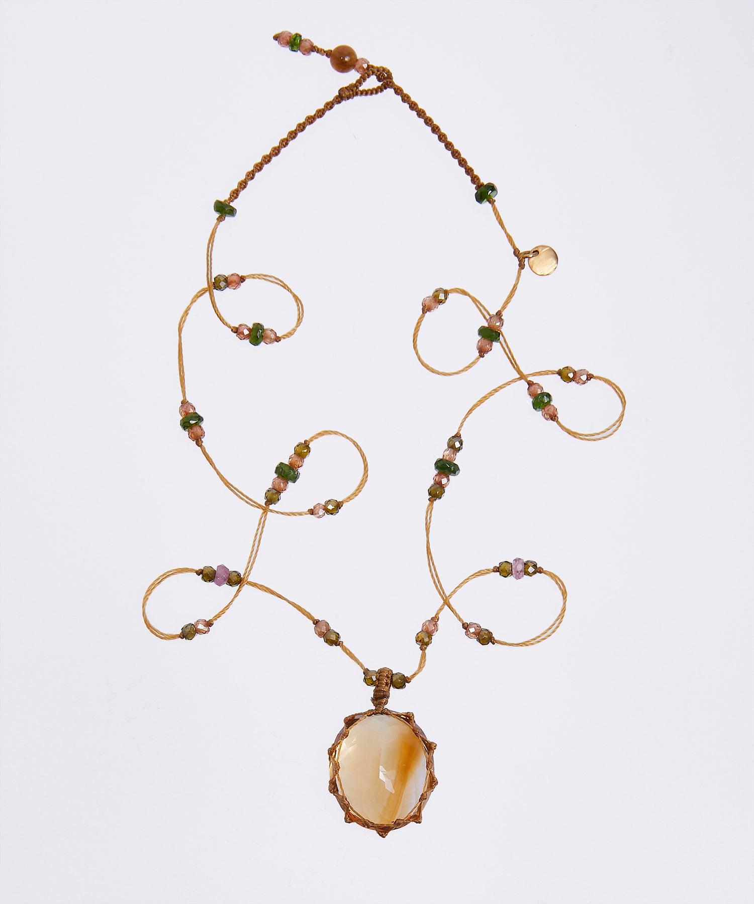 Collier Court Tibétain - Citrine - Mix Tsavorite - Fil Tabac