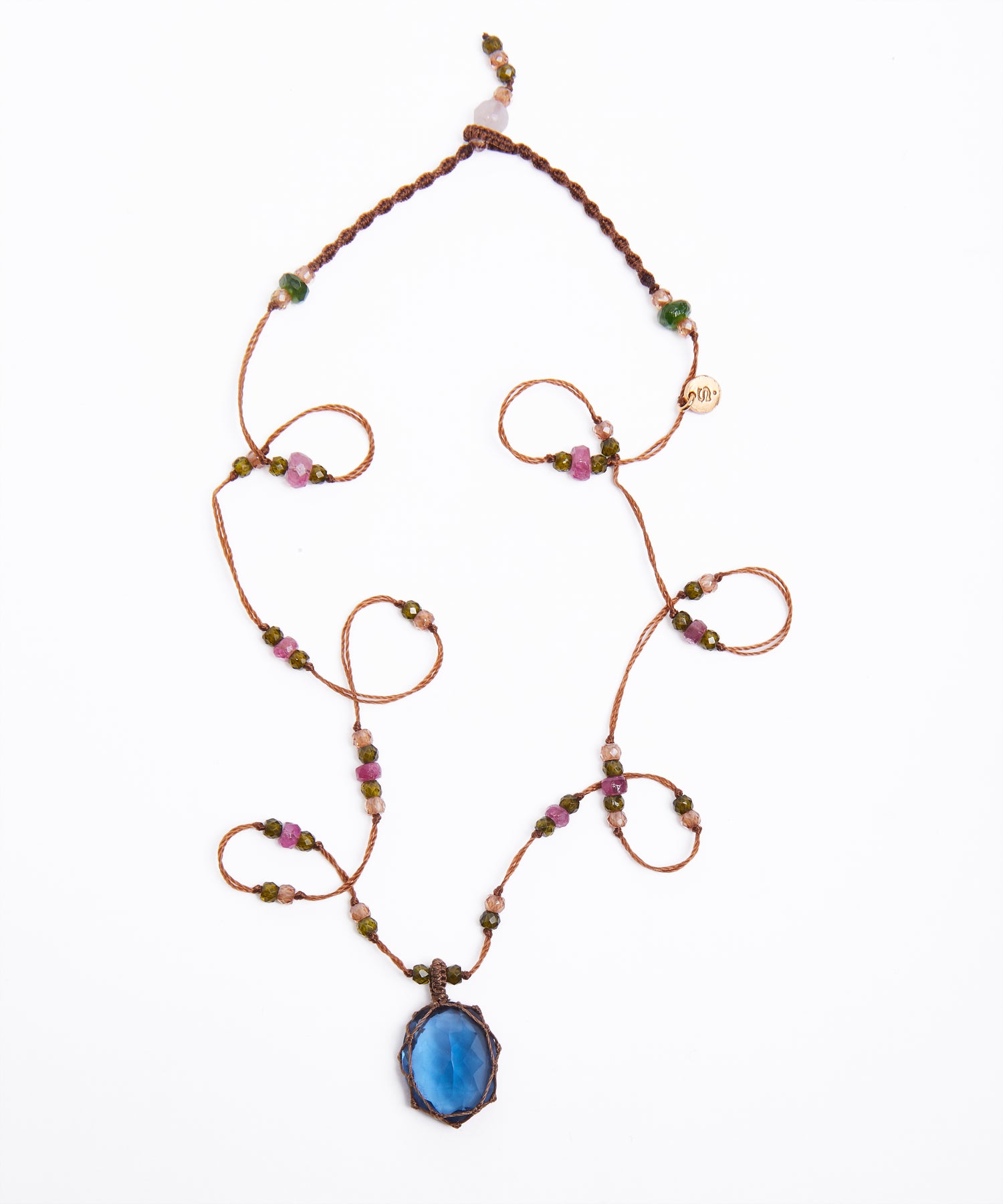 Collier Court Tibétain - Indian Glass Tanzanite - Mix Tourmaline - Fil Tabac