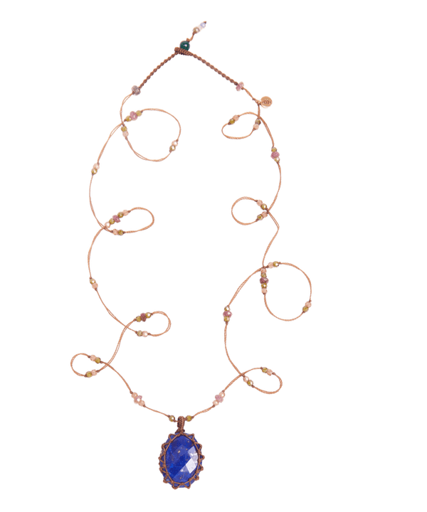 Sautoir Tibétain - Lapis Lazuli - Mix Tourmaline - Fil Tabac