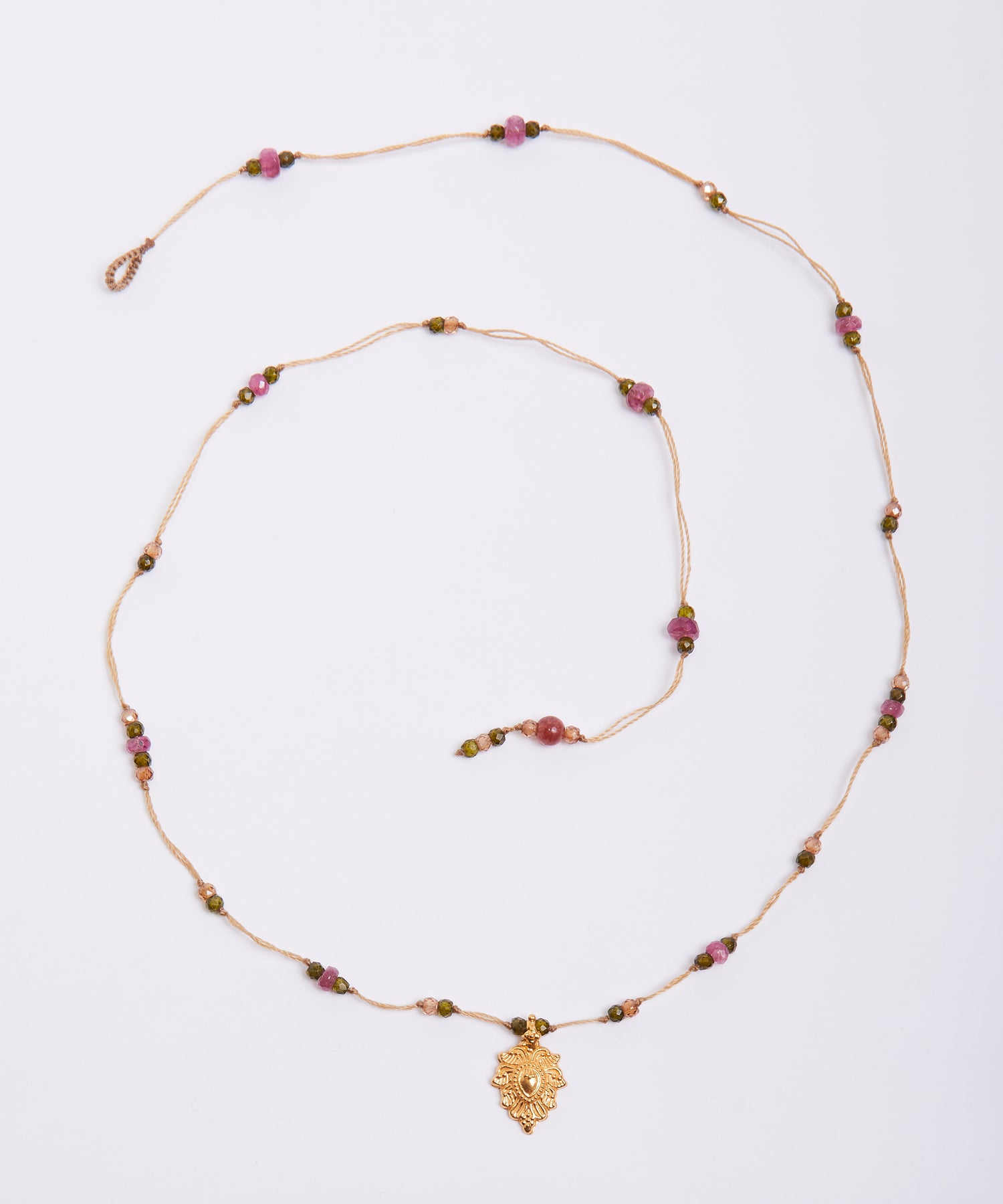 Collier Goldie - Mix Tourmaline - Fil Beige