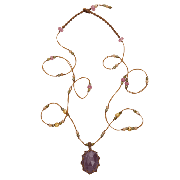 So Precious Collier Court Tibétain - Rubis - Mix Tourmaline Rose - Fil Tabac