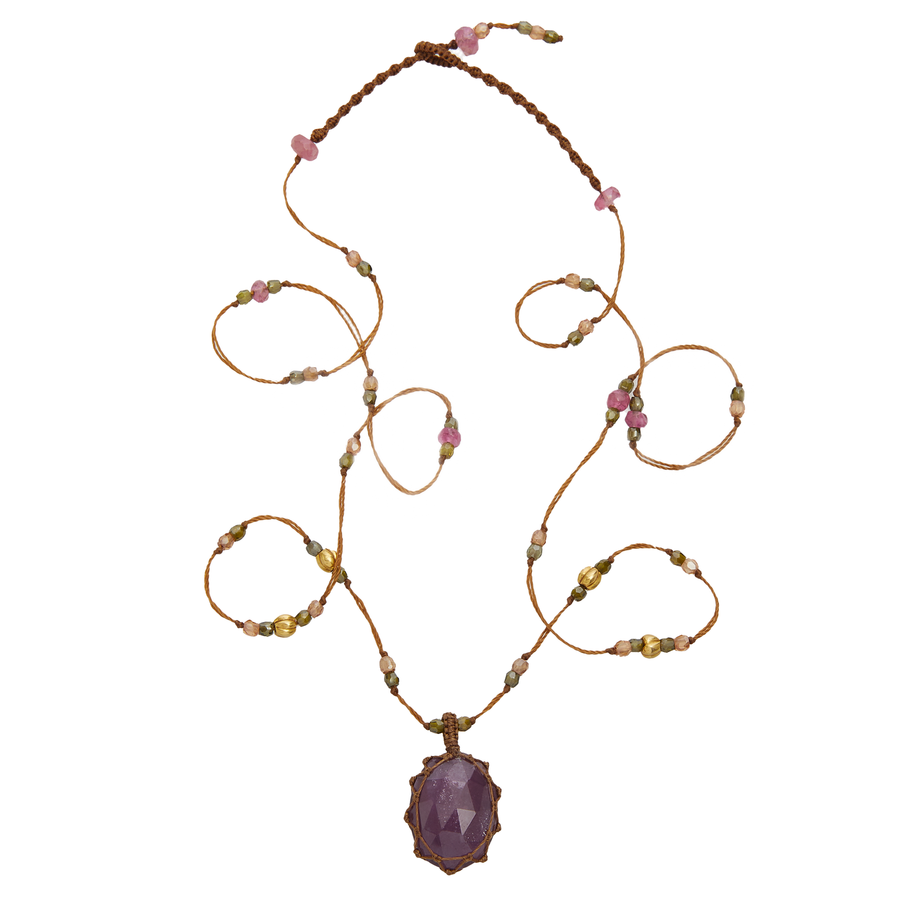 So Precious Collier Court Tibétain - Rubis - Mix Tourmaline Rose - Fil Tabac