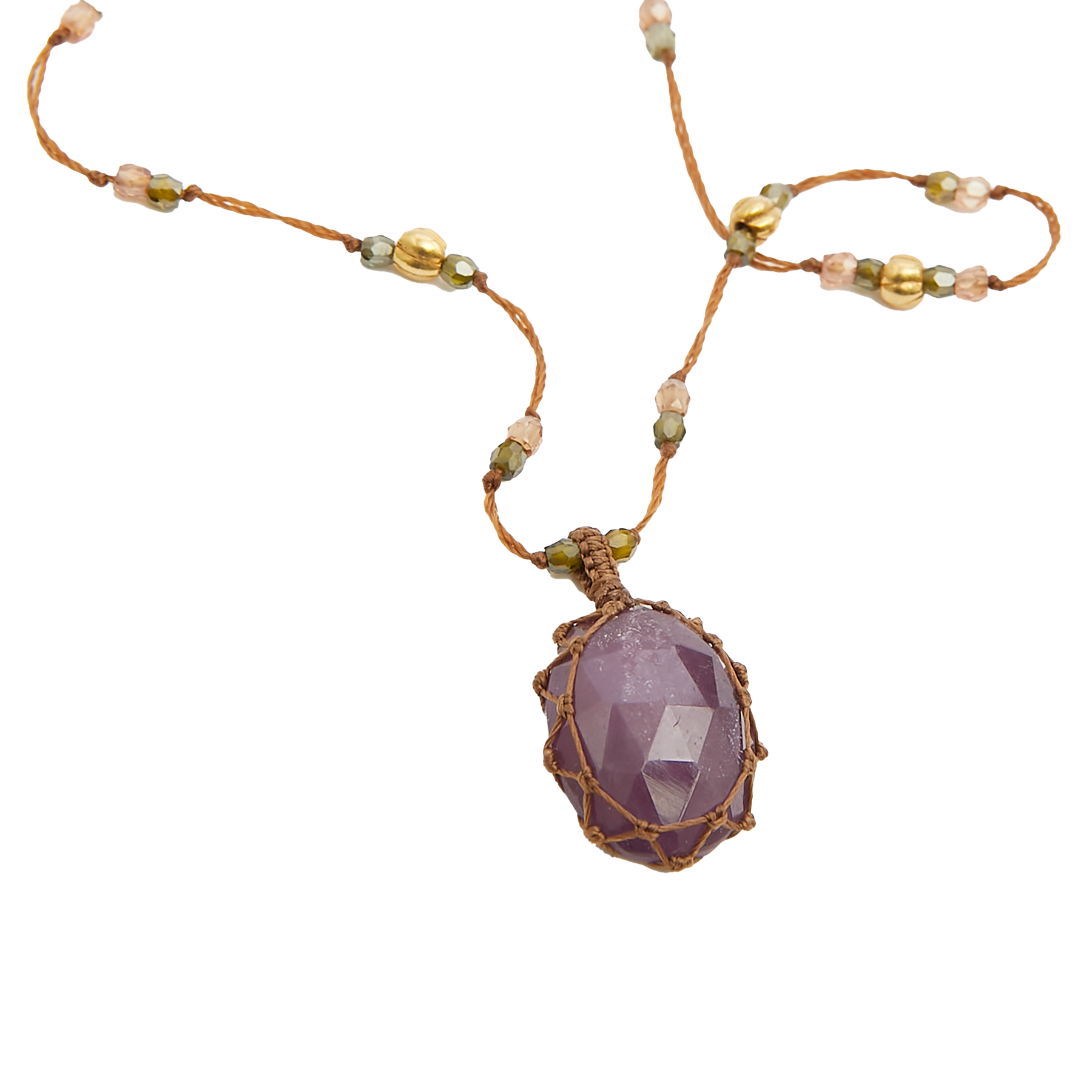 So Precious Collier Court Tibétain - Rubis - Mix Tourmaline Rose - Fil Tabac