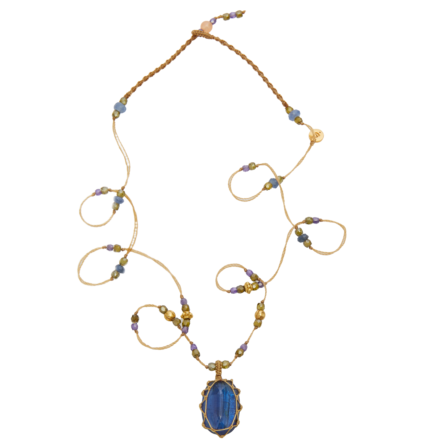 So Precious Collier Court Tibétain - Kyanite - Mix Saphir - Fil Beige