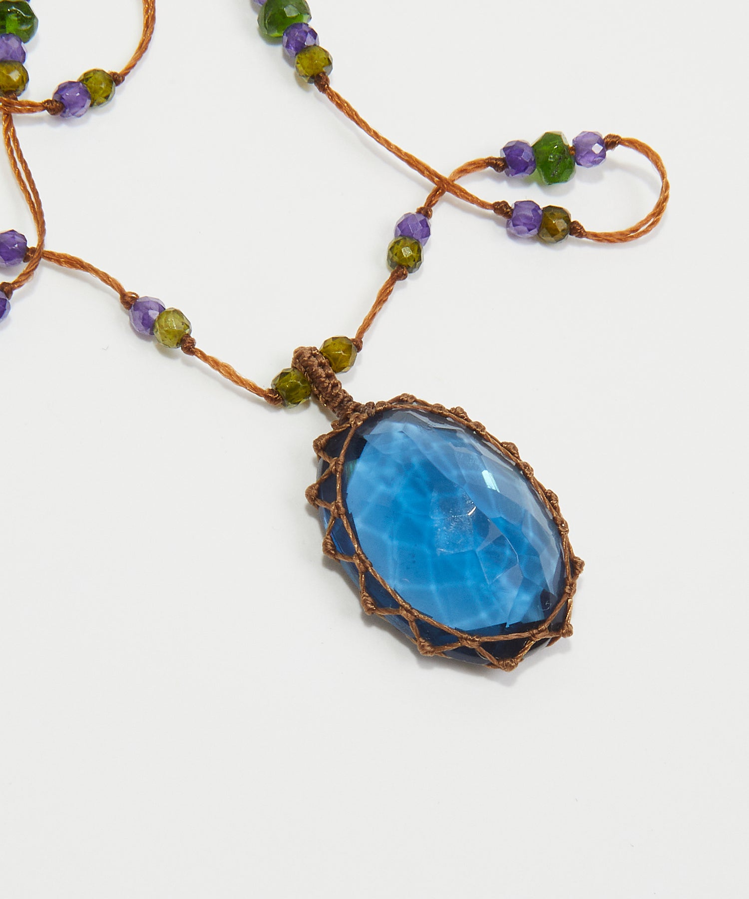 Collier Court Tibétain - Indian Glass Tanzanite - Mix Tsavorite & Purple - Fil Tabac