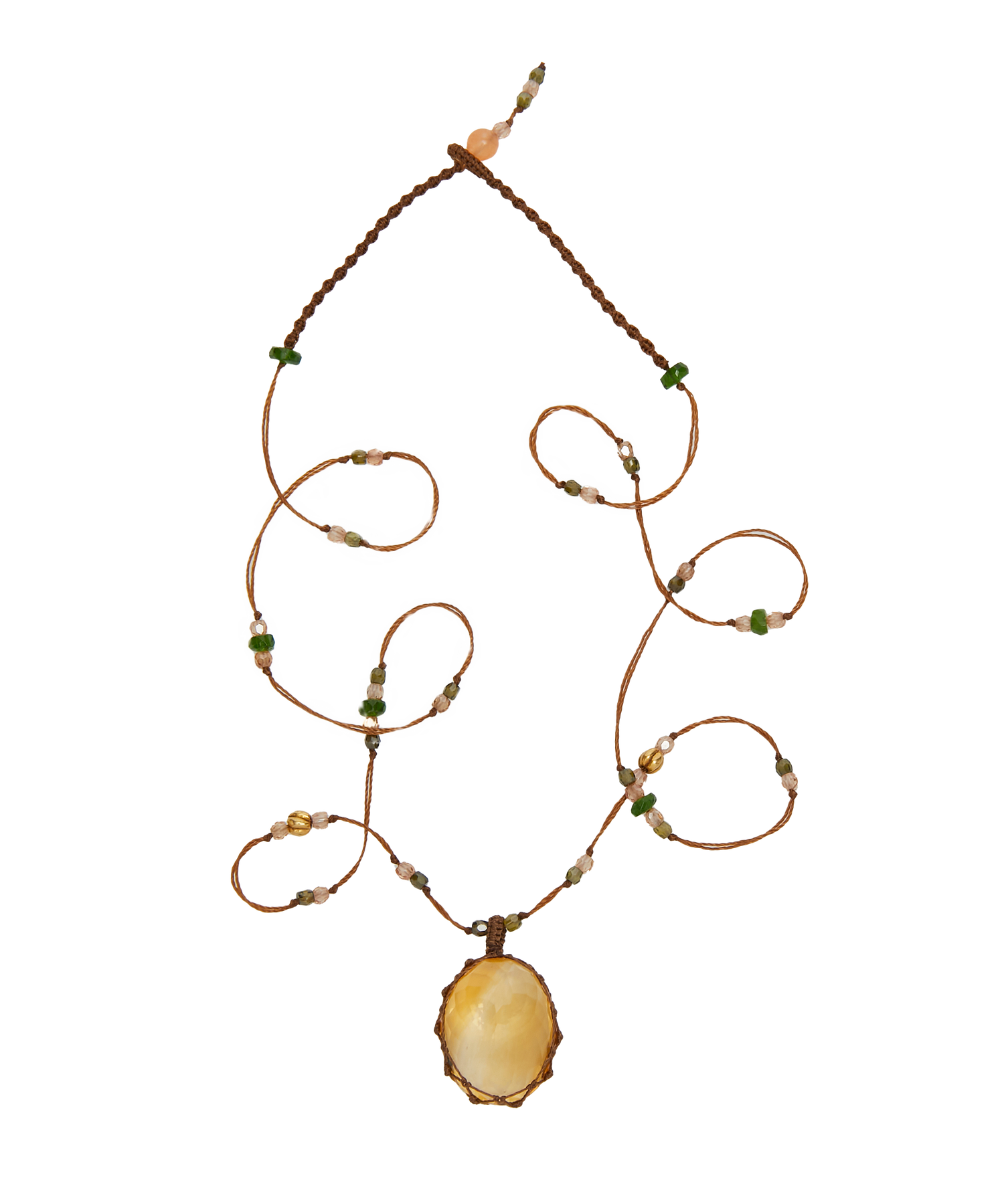 So Precious Collier Court Tibétain - Citrine - Mix Tsavorite - Fil Beige