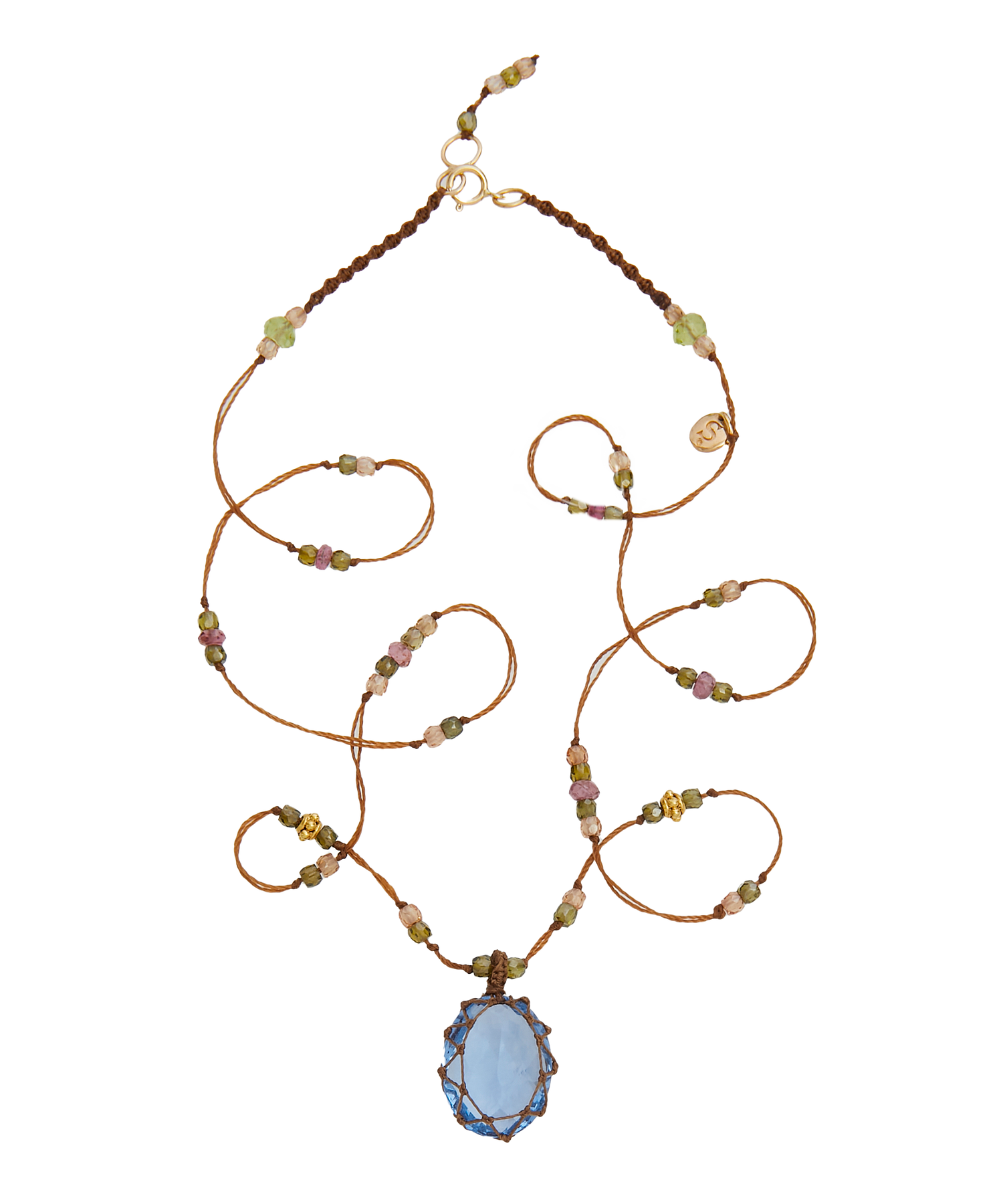 So Precious Collier Court Tibétain - Topaze Bleue - Mix Tourmaline Rose - Fil Tabac