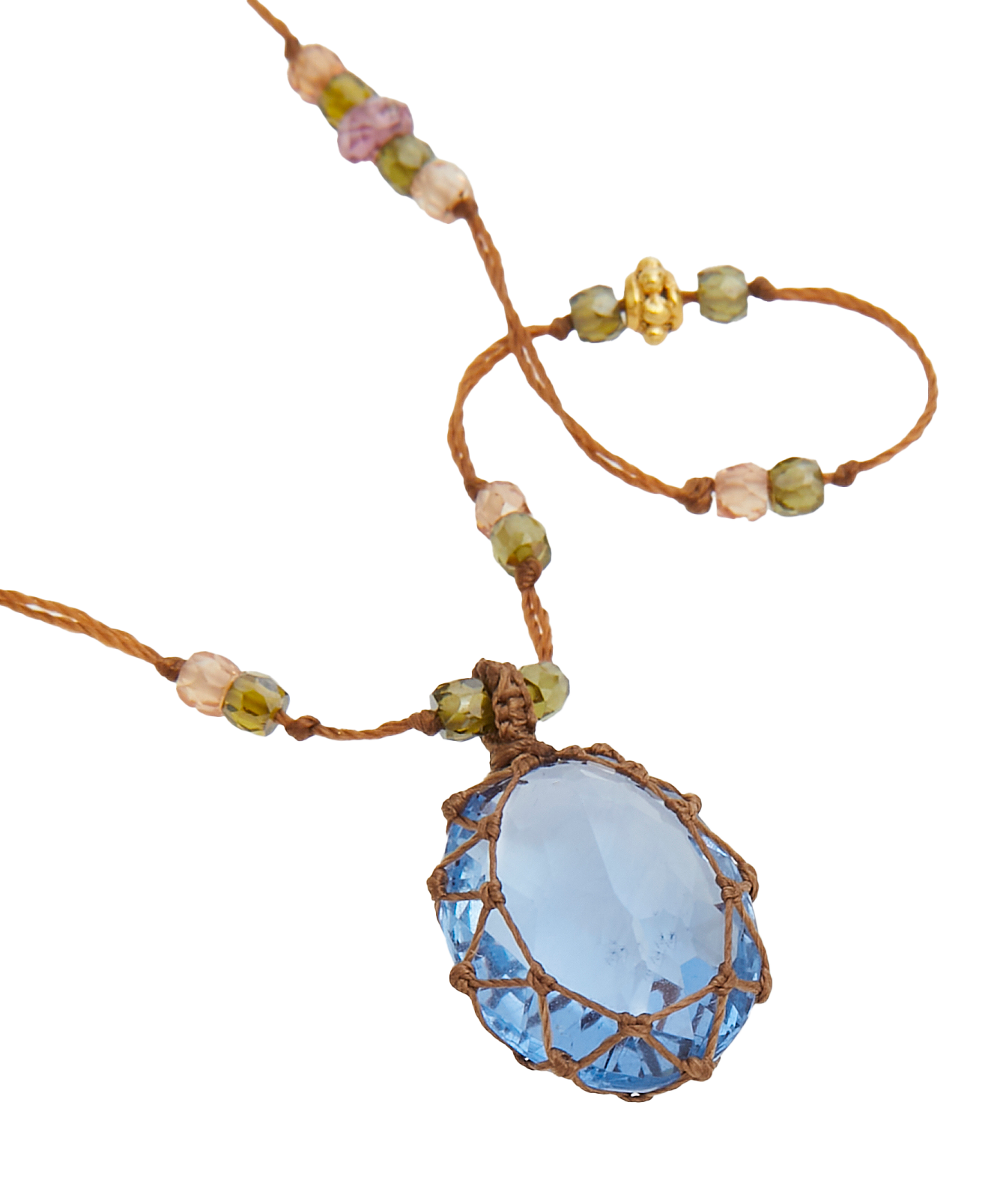 So Precious Collier Court Tibétain - Topaze Bleue - Mix Tourmaline Rose - Fil Tabac