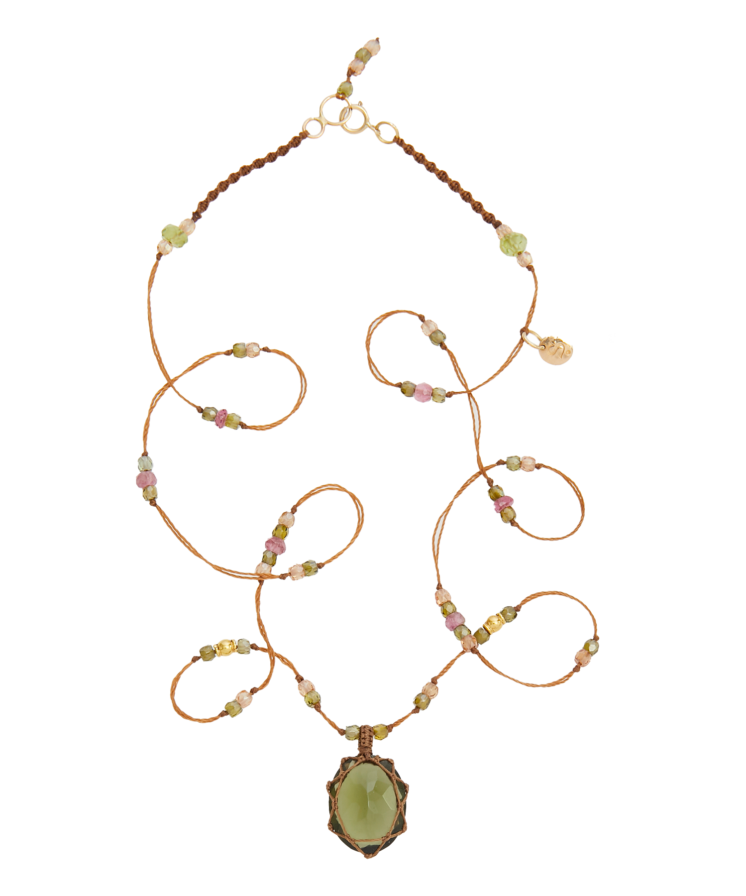 So Precious Collier Court Tibétain - Moldavite - Mix Tourmaline Rose - Fil Tabac