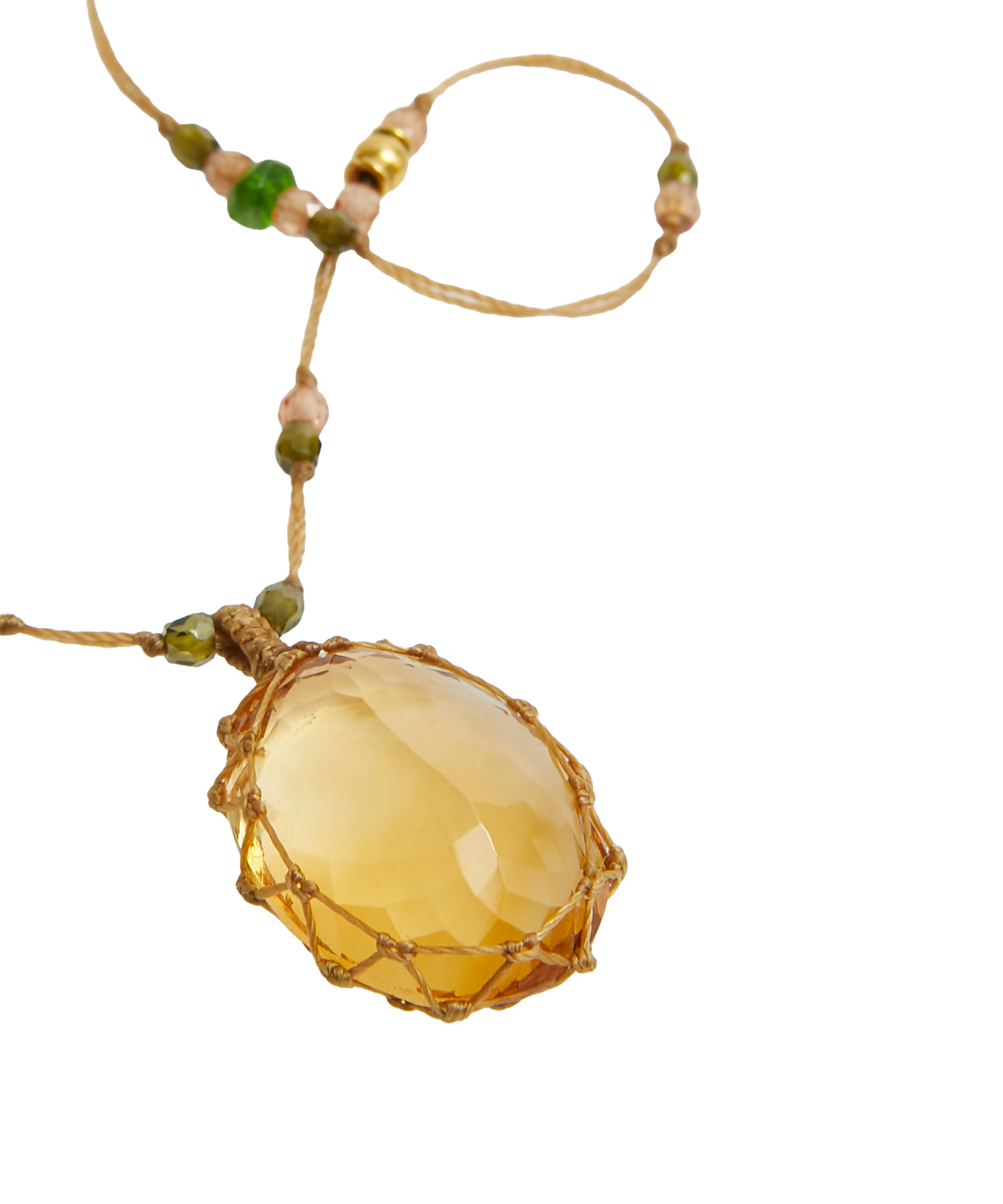 So Precious Collier Court Tibétain - Citrine - Mix Tsavorite - Fil Beige