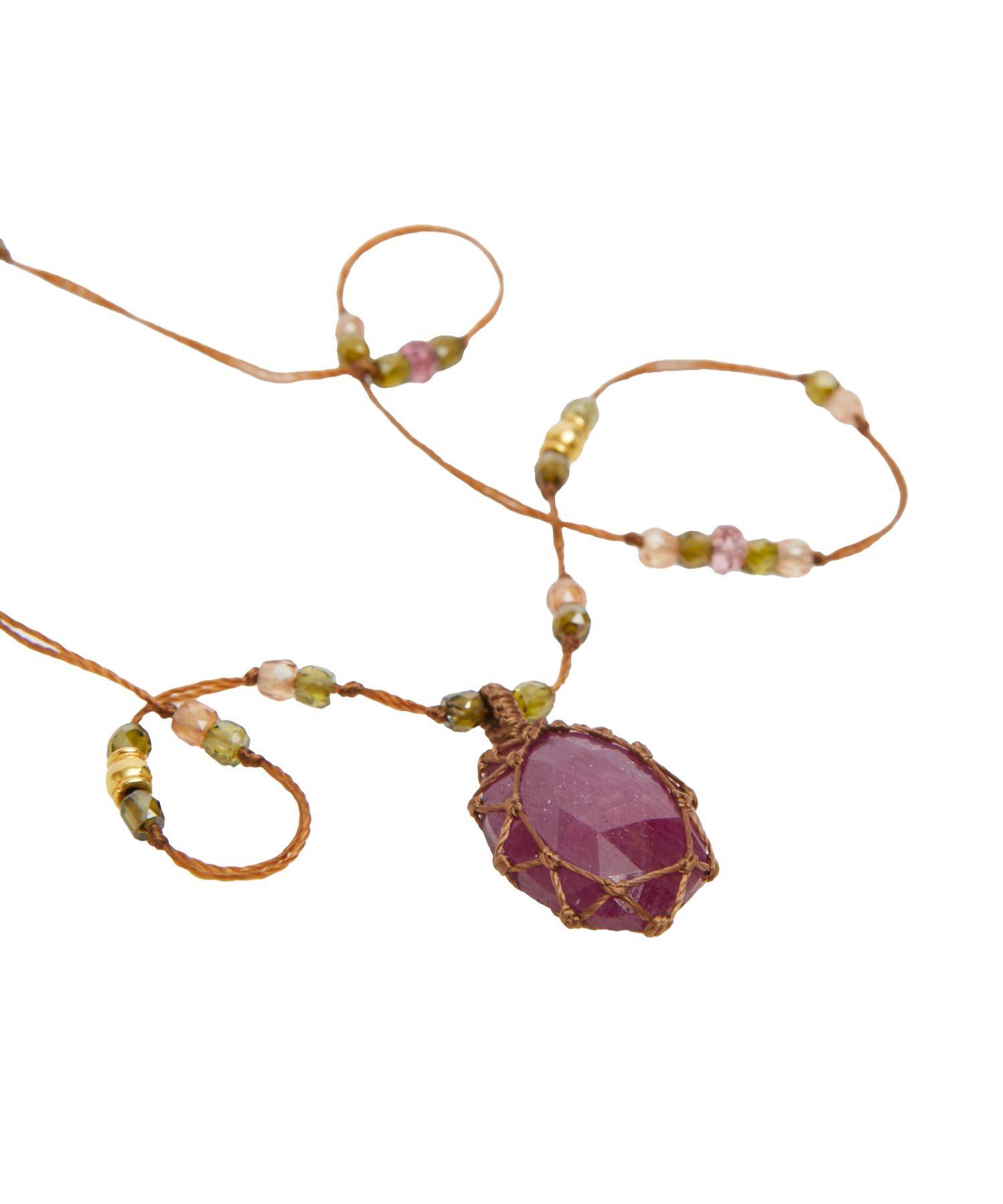 So Precious Collier Court Tibétain - Rubis - Mix Tourmaline Rose - Fil Tabac