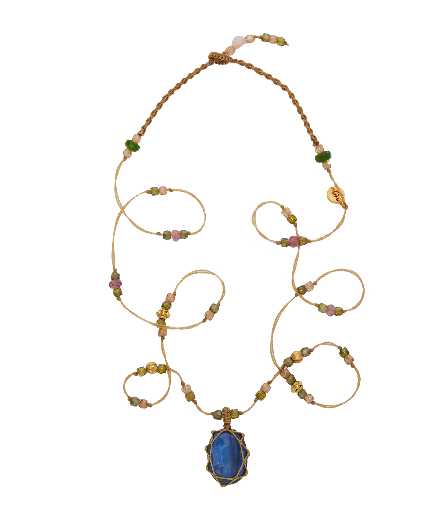 So Precious Collier Court Tibétain - Kyanite Bleue - Mix Tourmaline - Fil Beige