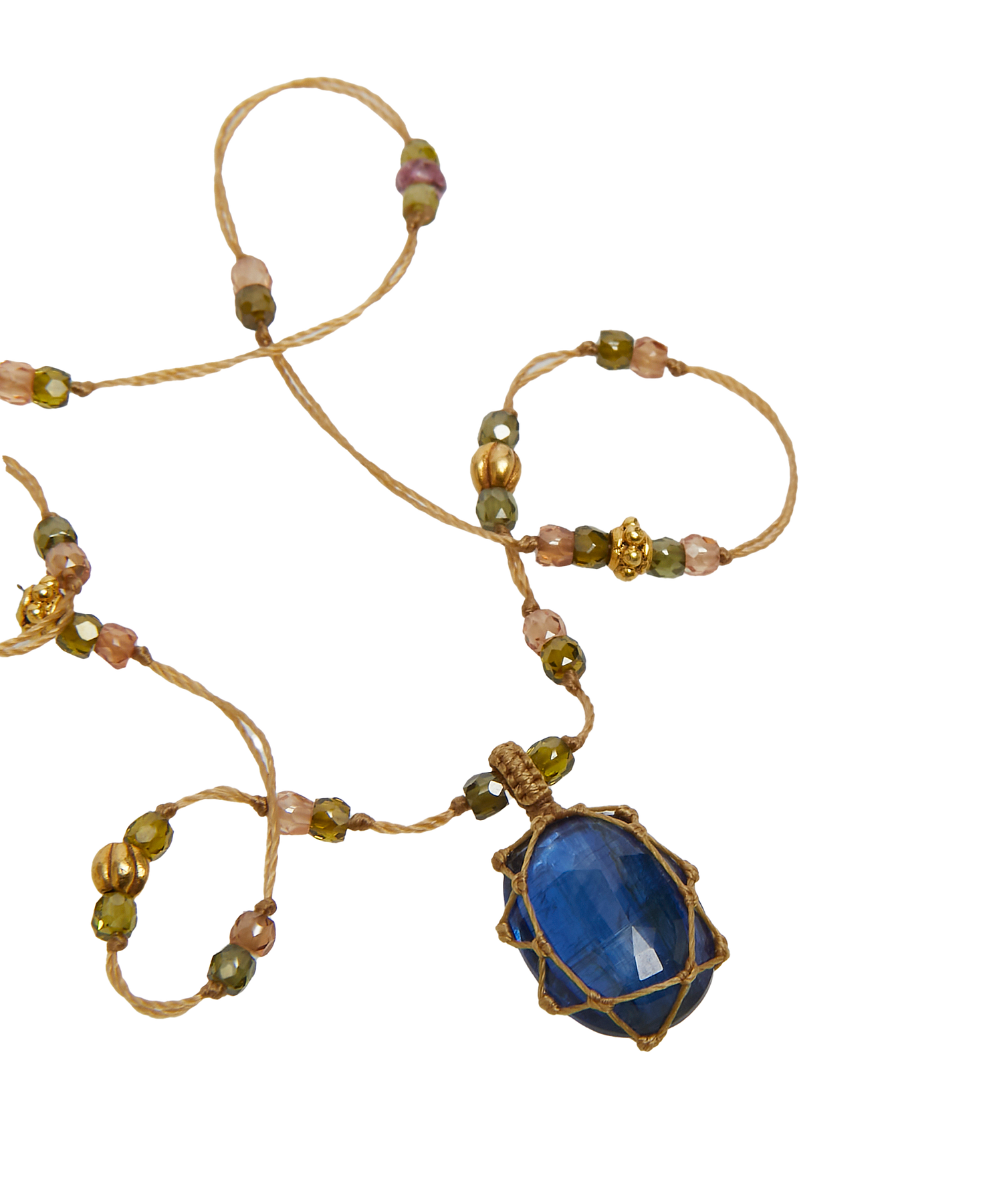 So Precious Collier Court Tibétain - Kyanite Bleue - Mix Tourmaline - Fil Beige