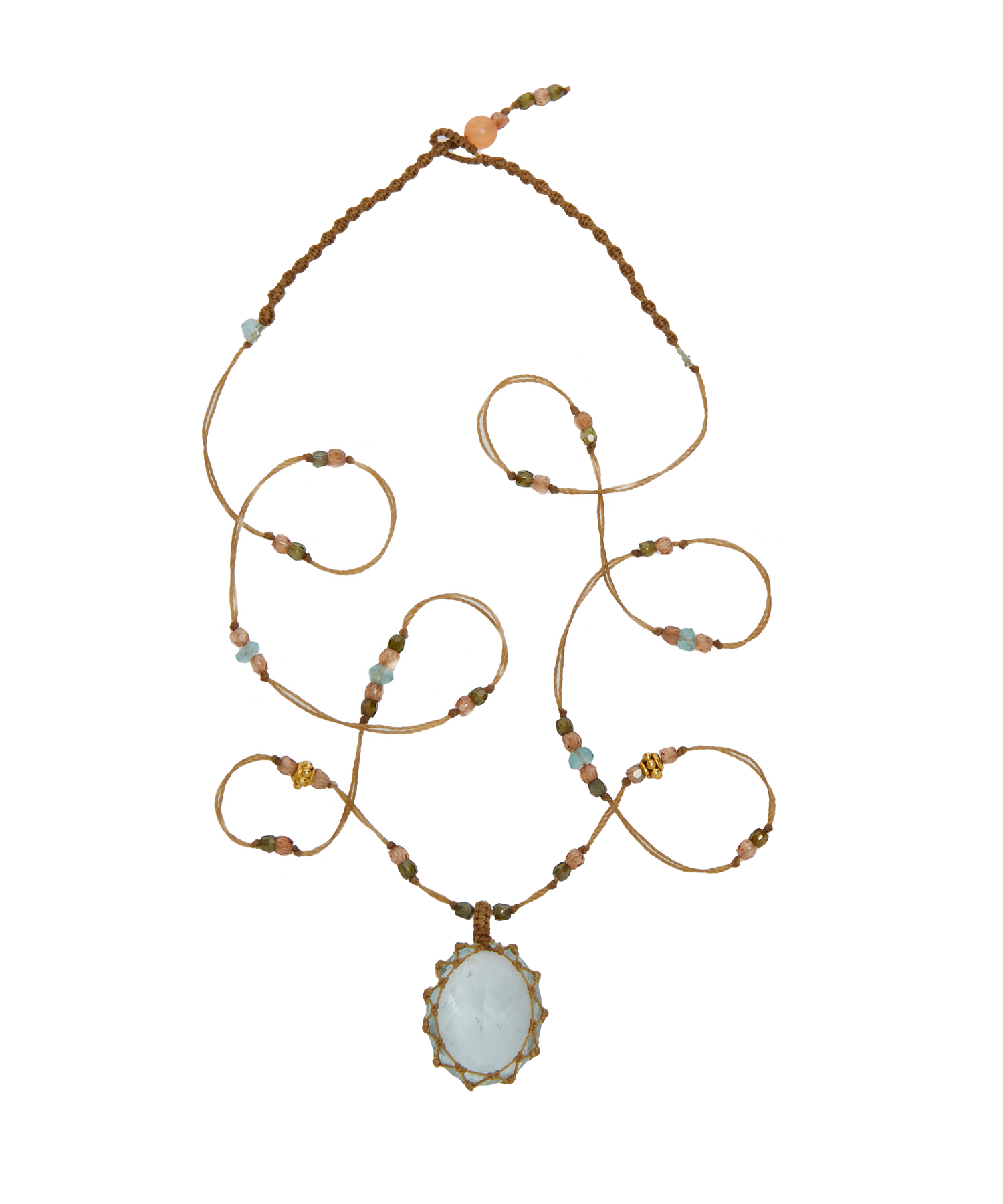 So Precious Collier Court Tibétain - Topaze Bleue - Mix Aigue-Marine - Fil Beige