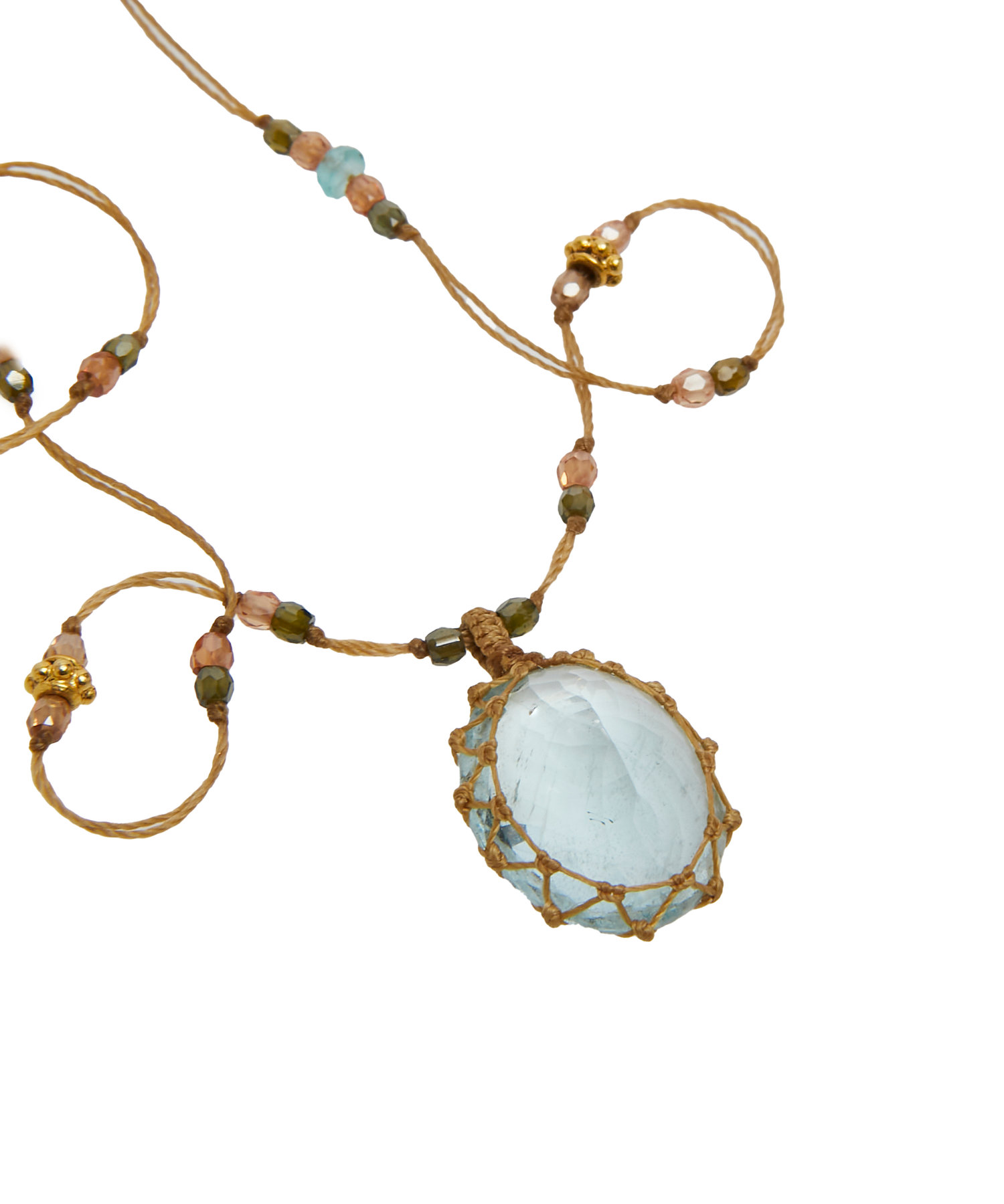 So Precious Collier Court Tibétain - Topaze Bleue - Mix Aigue-Marine - Fil Beige