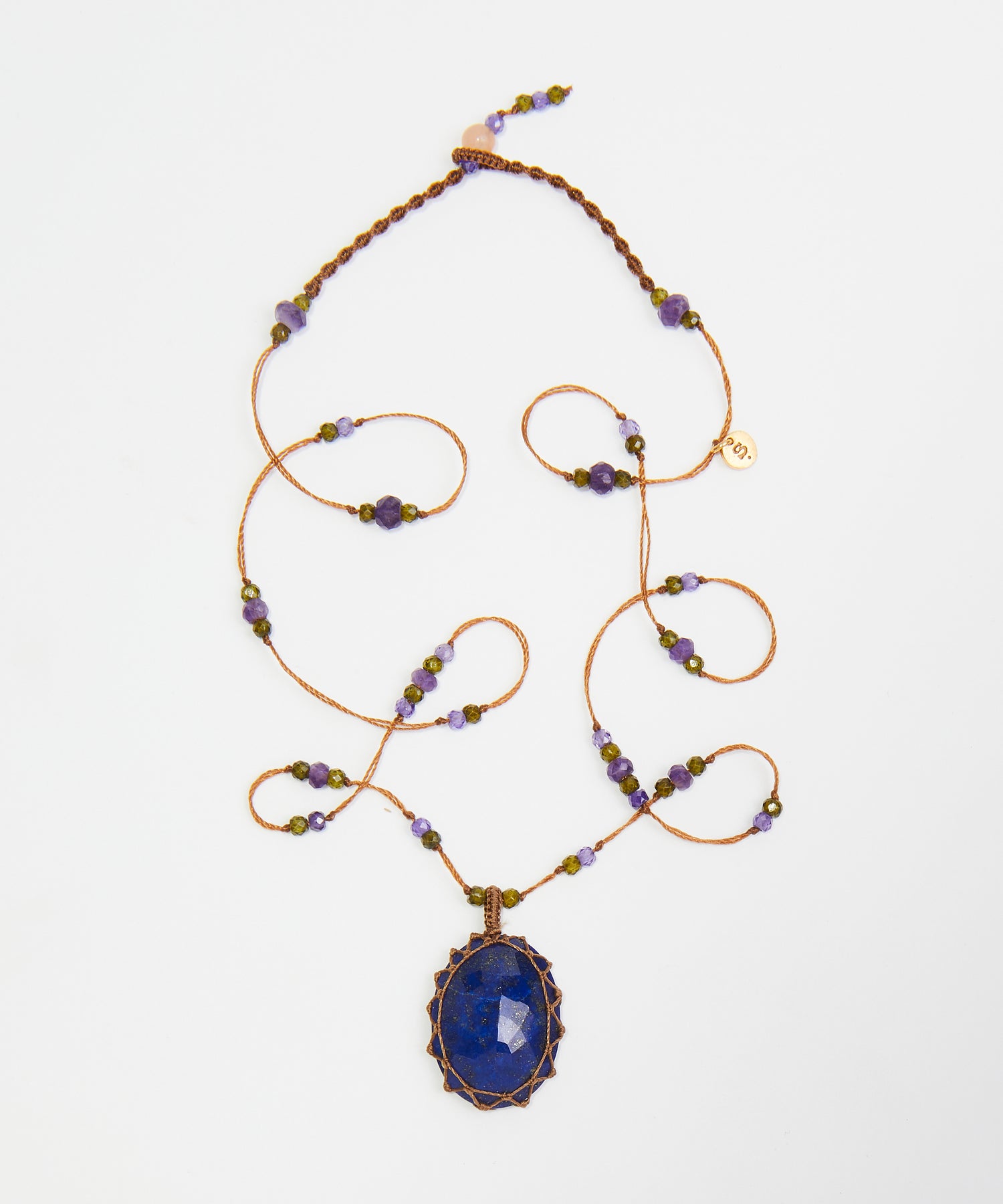 Collier Court Tibétain - Lapis Lazuli - Mix Améthyste - Fil Tabac