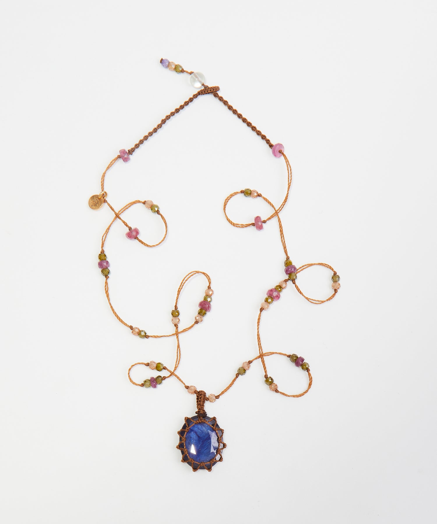 Collier Court Tibétain - Glassfilled Bleu - Mix Tourmaline - Fil Tabac