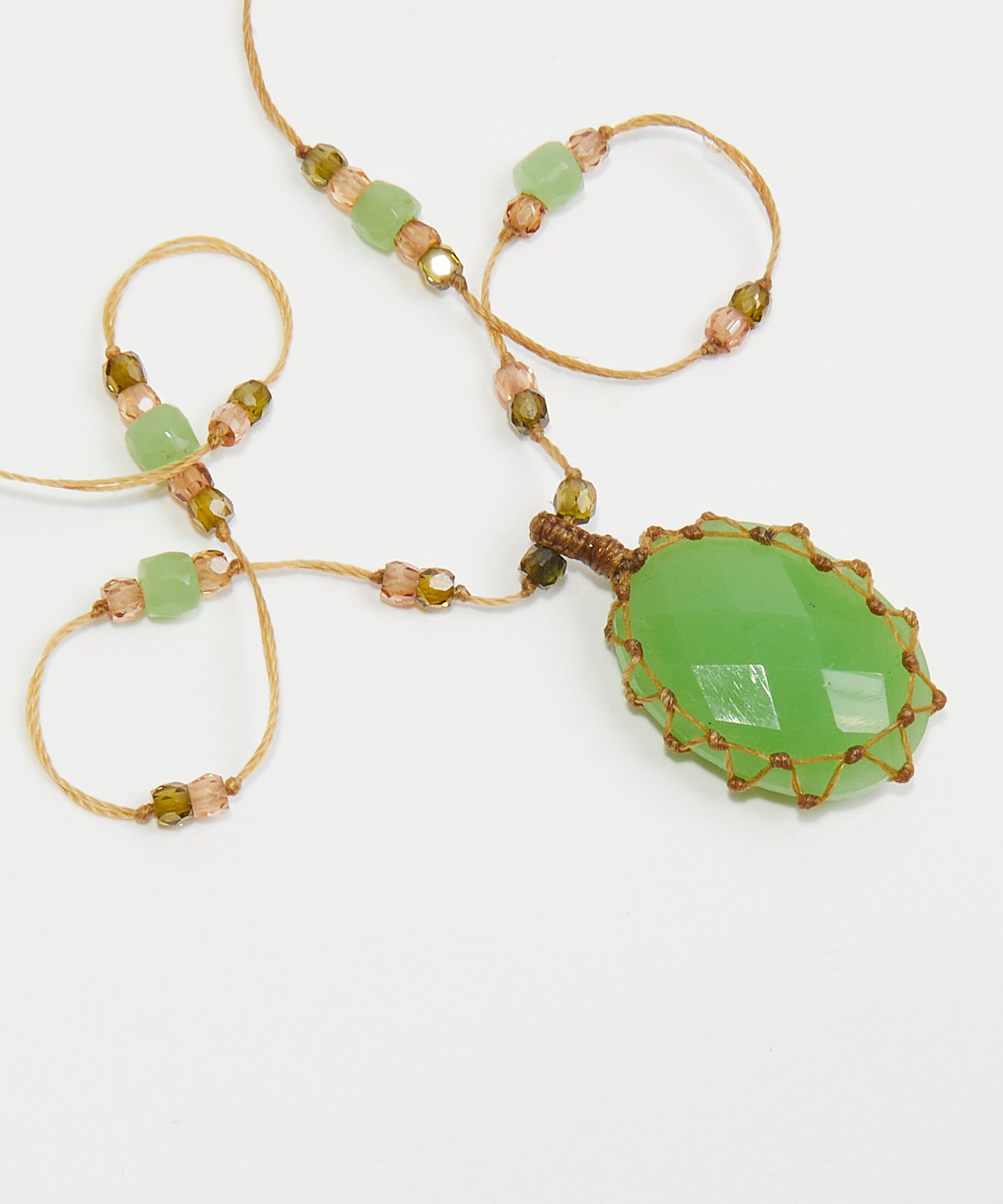 Collier Court Tibétain - Chrysoprase - Mix Chrysoprase - Fil Beige