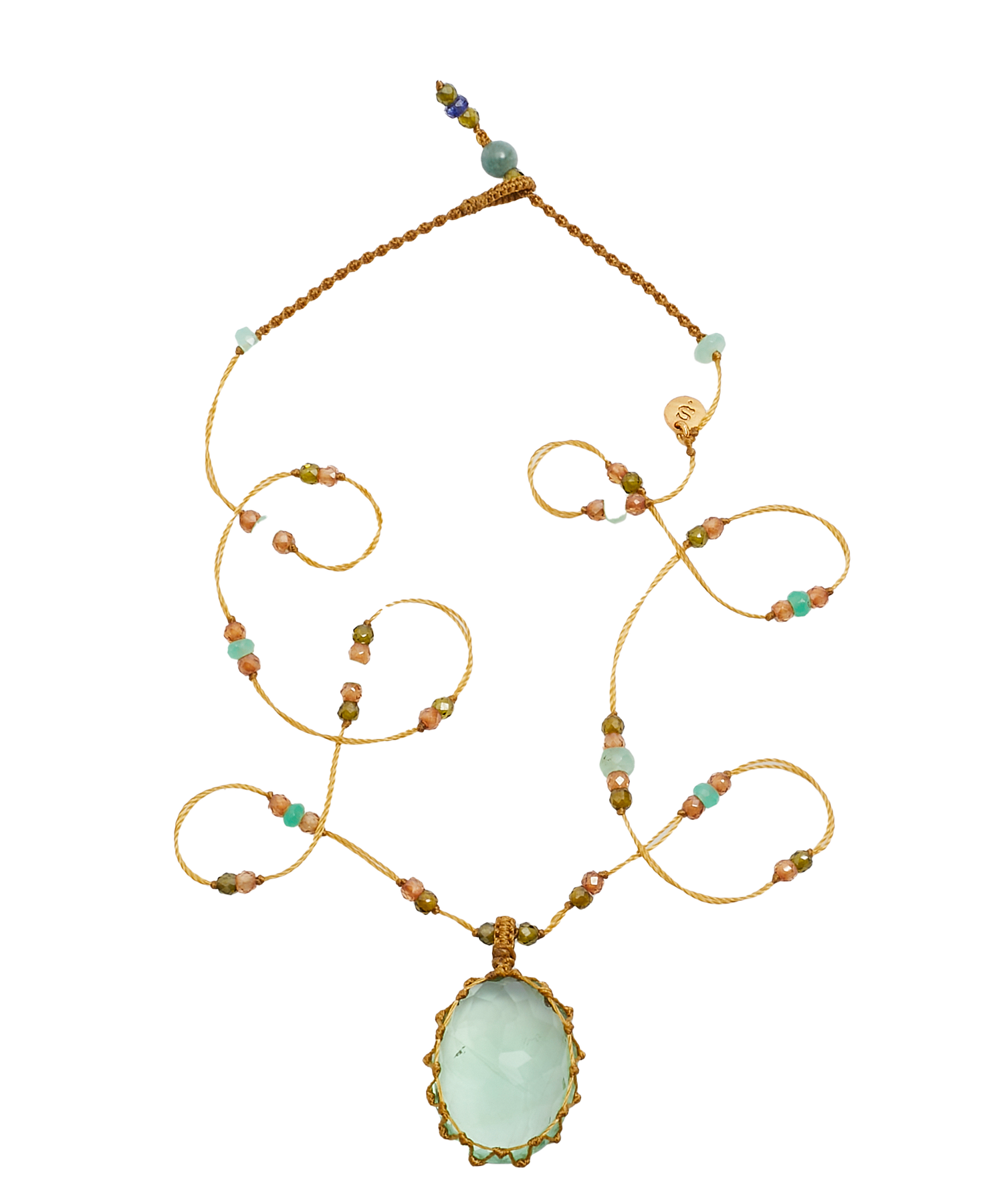 Collier Court Tibétain - Fluorite Verte - Mix Chrysoprase - Fil Beige