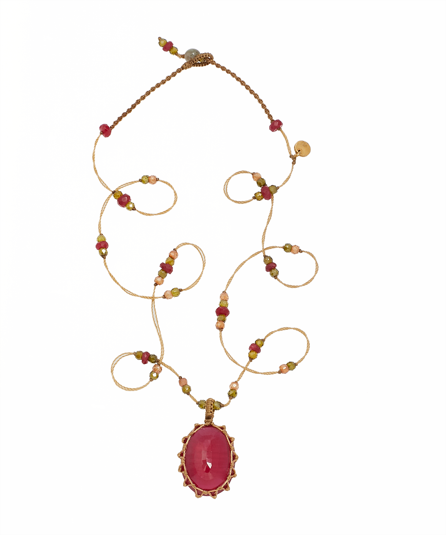 Collier Court Tibétain - Indian Glass Rouge - Mix Rubis - Fil Beige