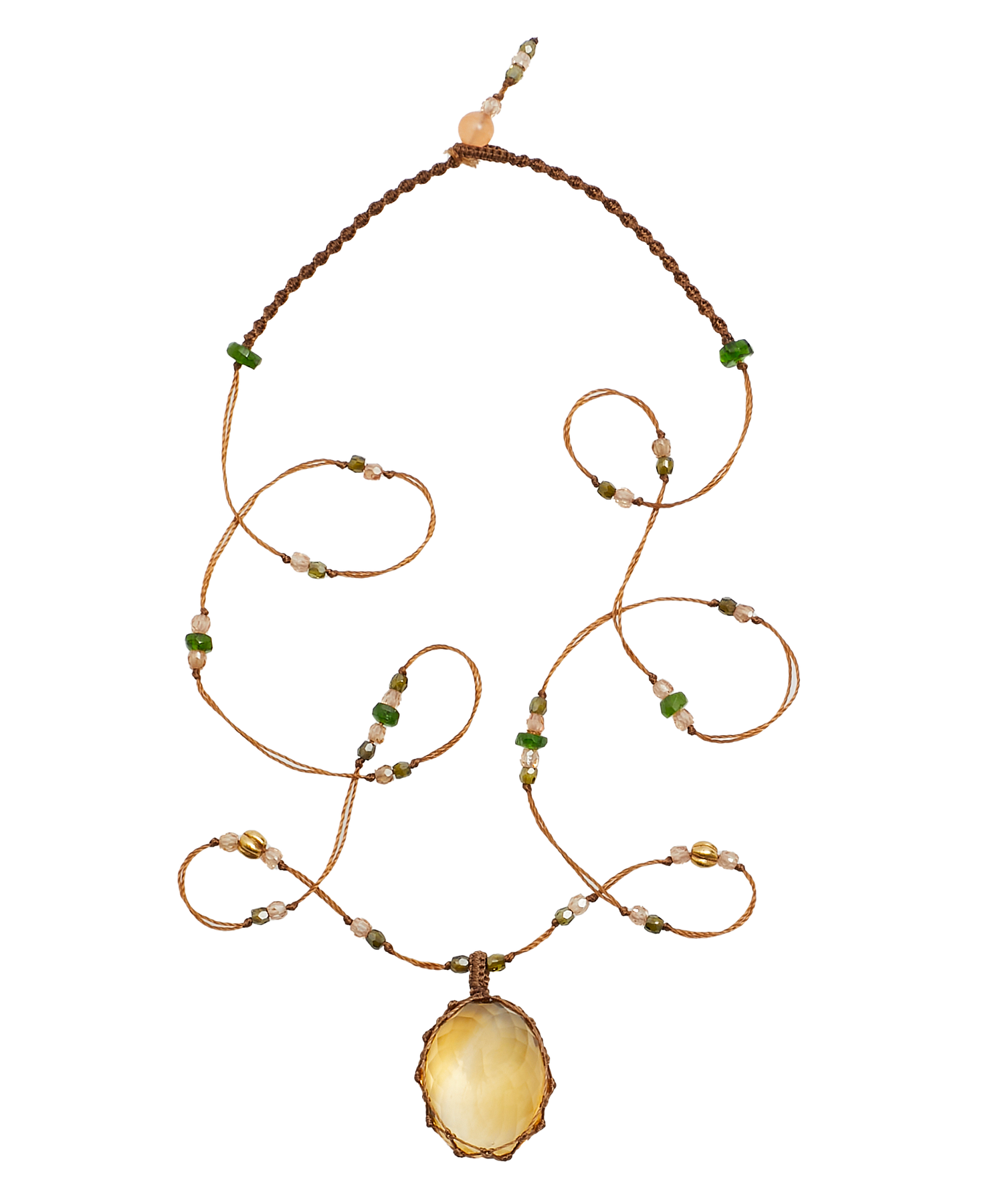 So Precious Collier Court Tibétain - Citrine - Mix Tsavorite - Fil Tabac