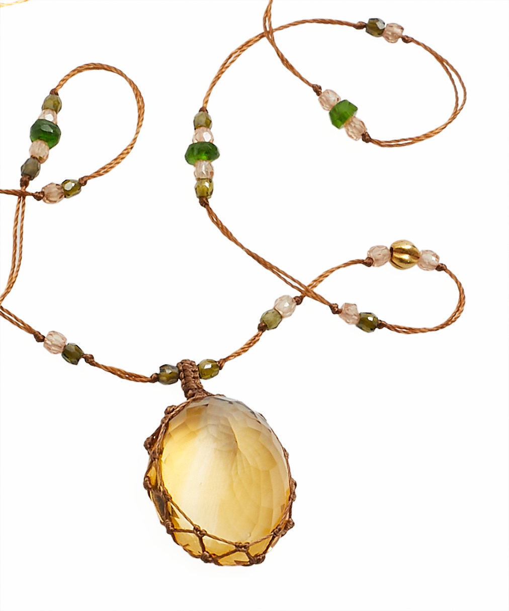 So Precious Collier Court Tibétain - Citrine - Mix Tsavorite - Fil Tabac