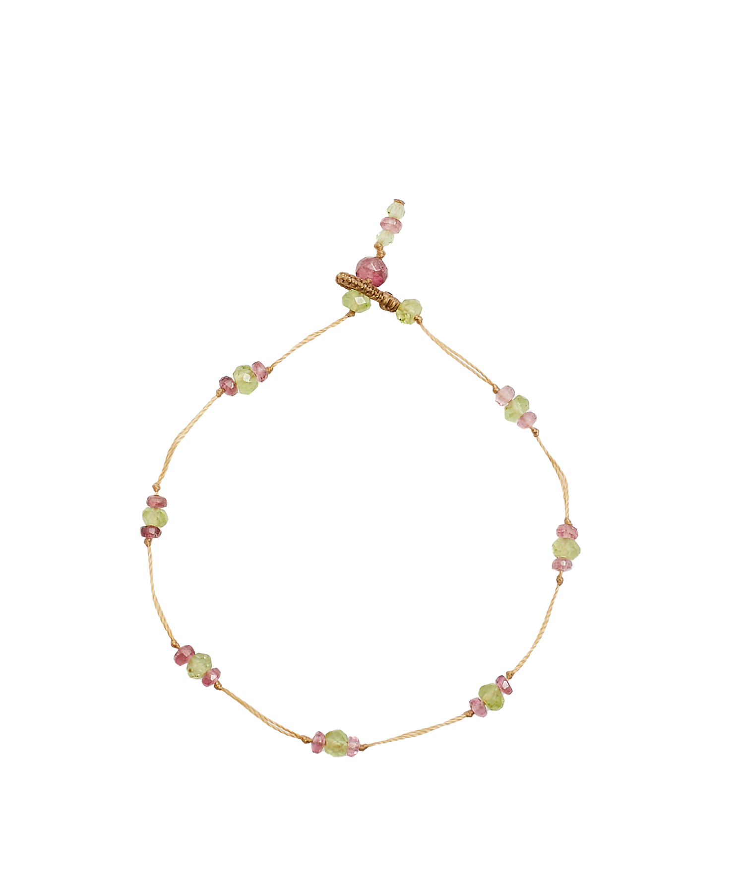 T.Bee Duo - Peridot &amp; Pink Tourmaline - Beige Thread 