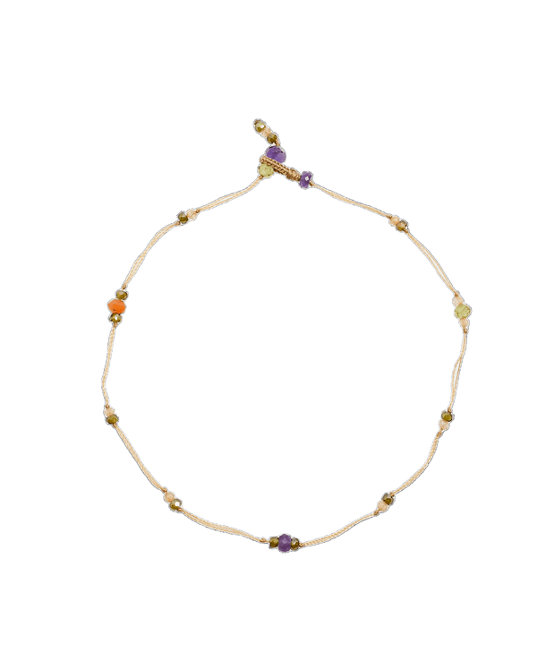 Ankle Bracelet Anky Sparkly Amethyst - Beige Thread