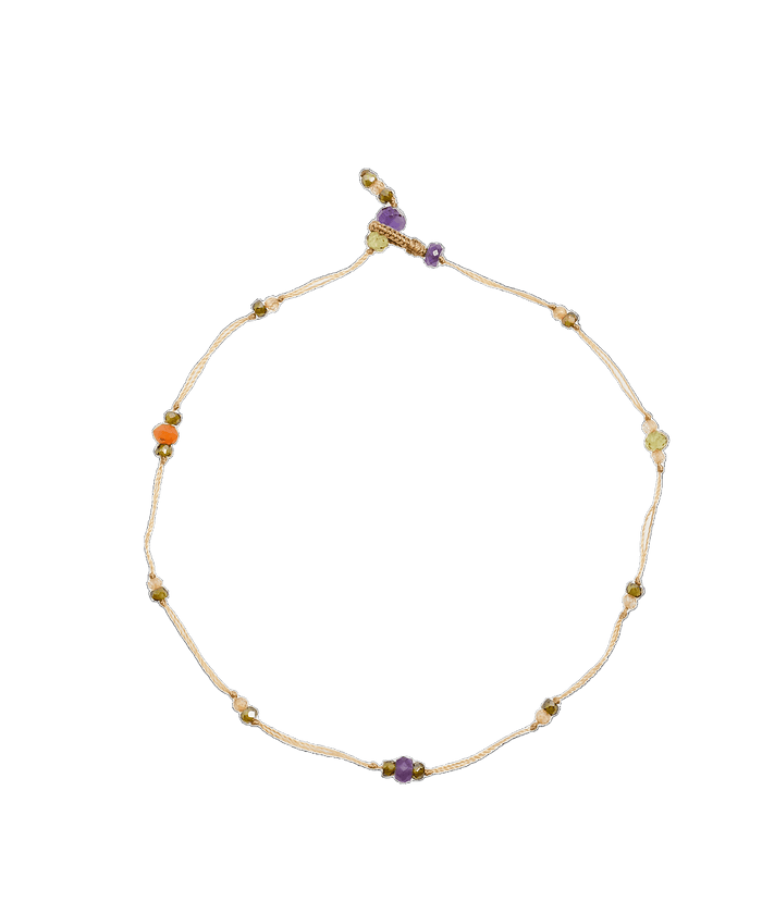 Ankle Bracelet Anky Sparkly Amethyst - Beige Thread