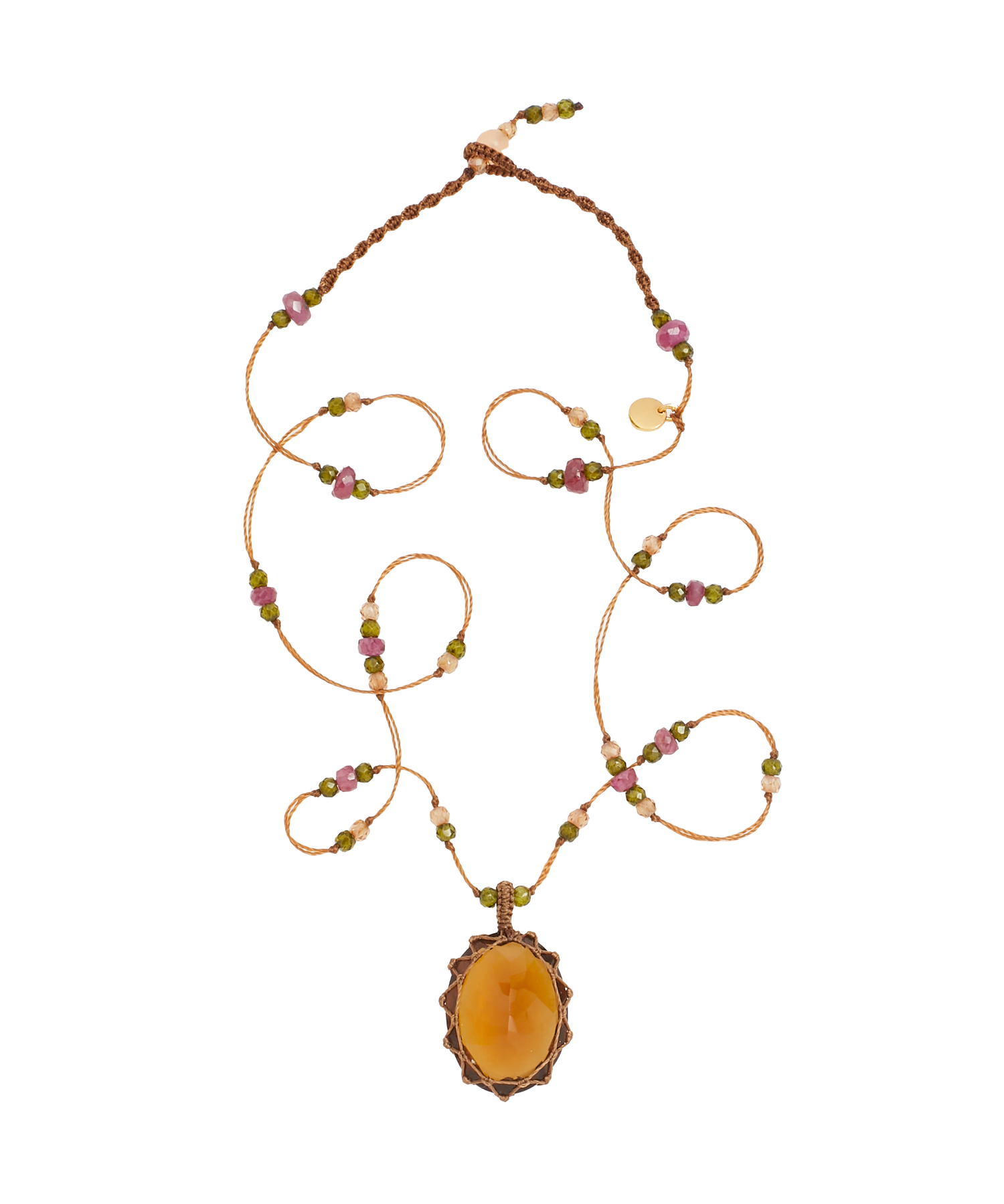 Collana corta tibetana - Quarzo miele - Mix di corniola - Filo beige