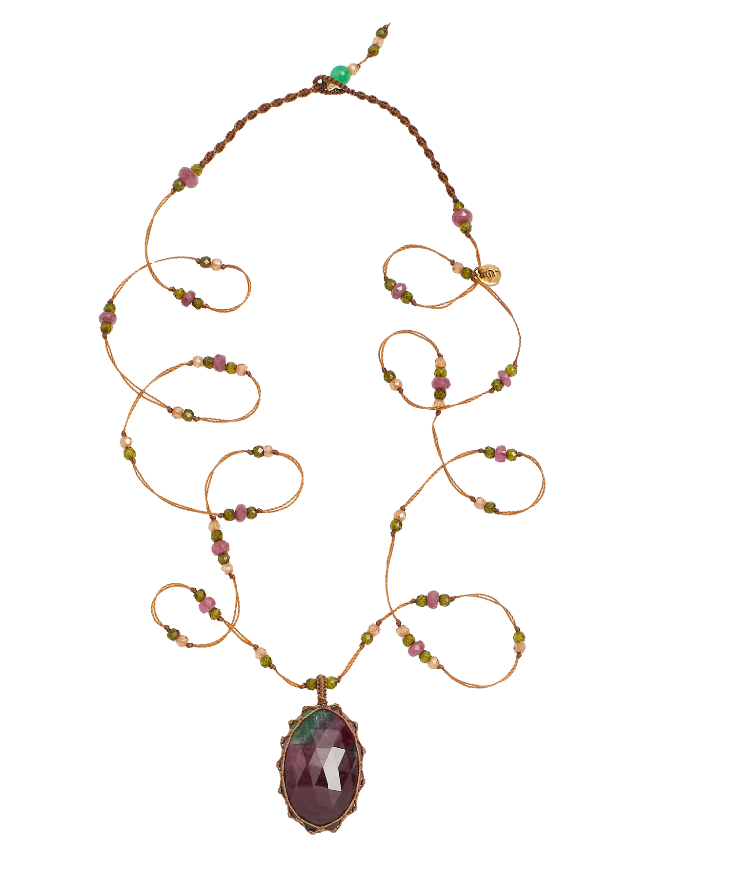 Collana tibetana corta - Zoisite rubino - Rubino misto - Filo beige